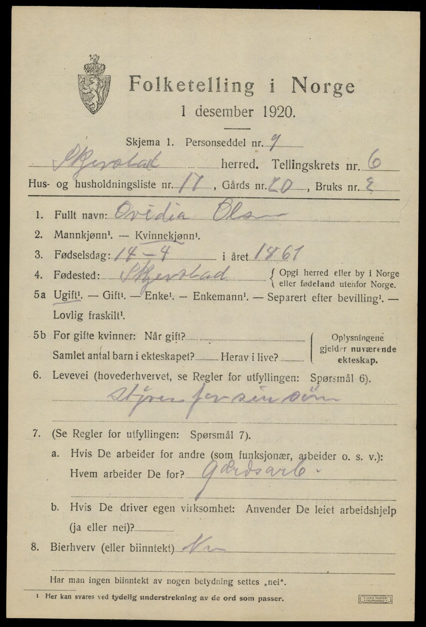 SAT, 1920 census for Skjerstad, 1920, p. 2413