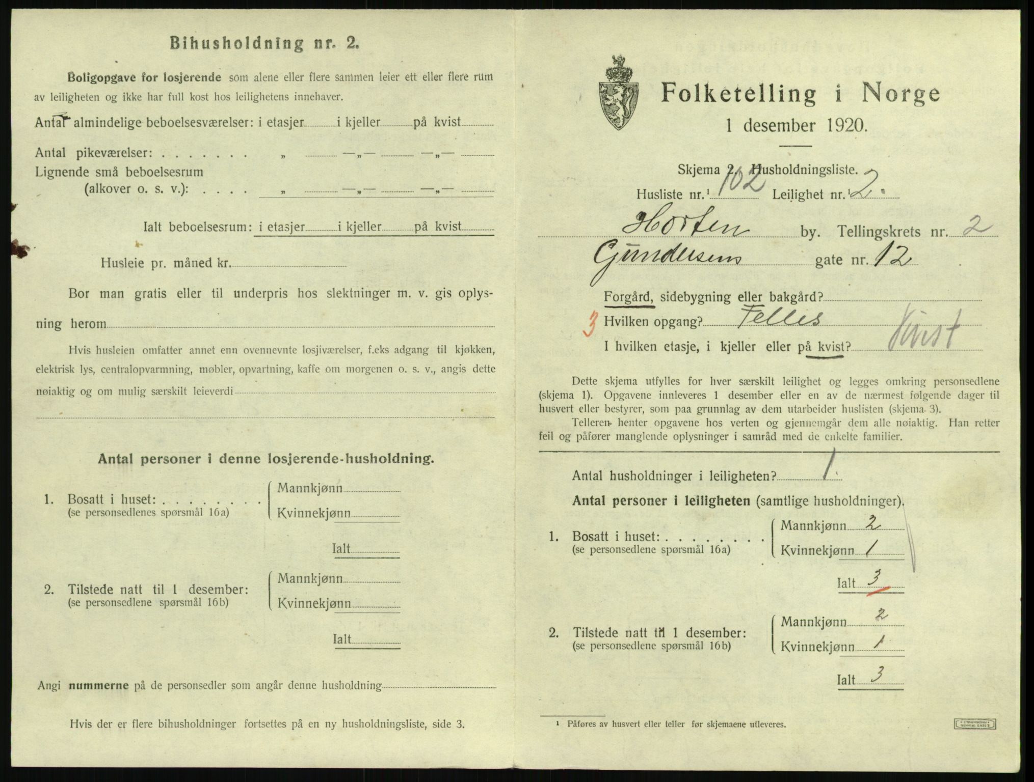 SAKO, 1920 census for Horten, 1920, p. 3719