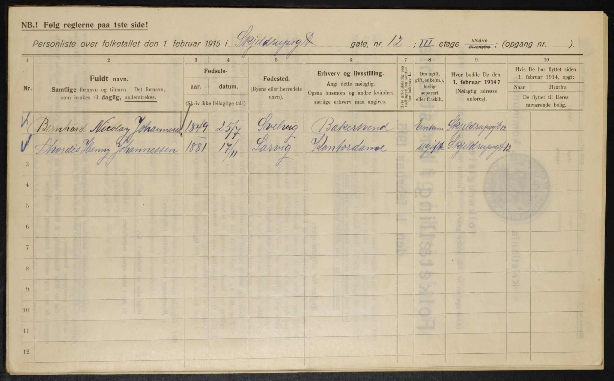 OBA, Municipal Census 1915 for Kristiania, 1915, p. 95677