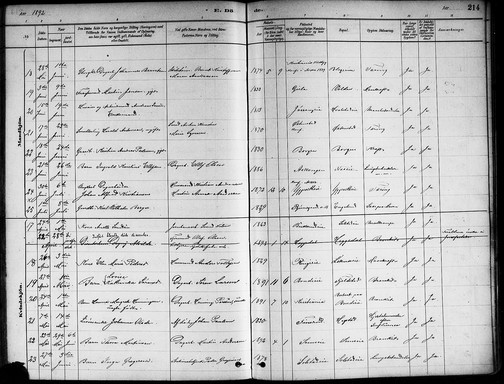 Asker prestekontor Kirkebøker, AV/SAO-A-10256a/F/Fa/L0013: Parish register (official) no. I 13, 1879-1896, p. 214