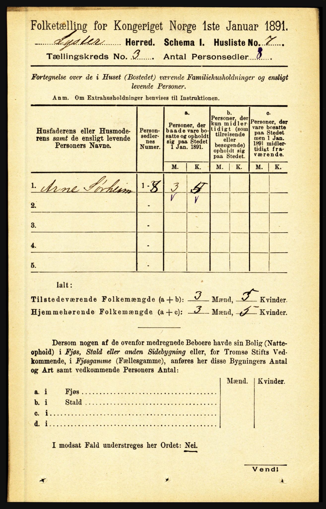 RA, 1891 census for 1426 Luster, 1891, p. 1107