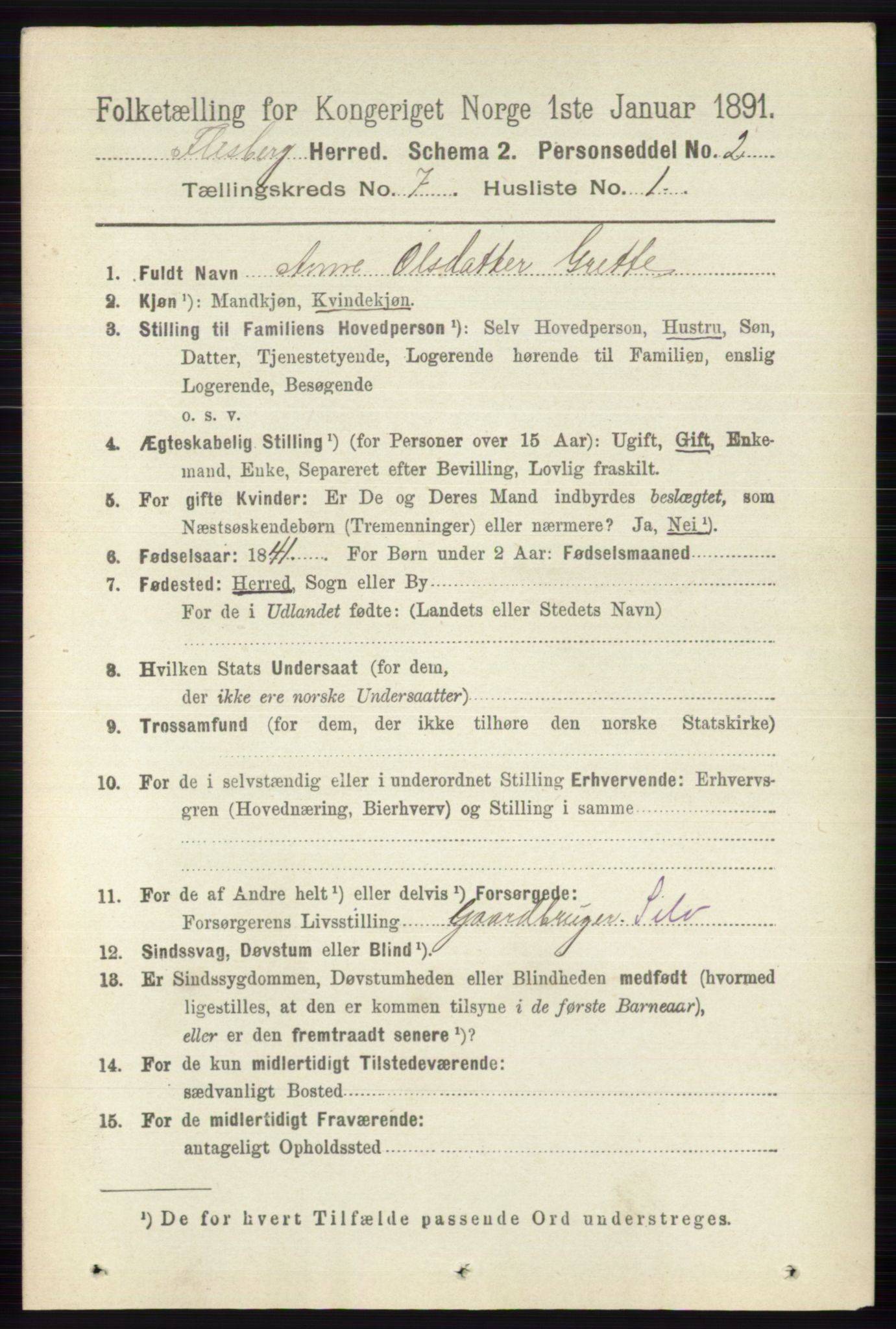 RA, 1891 census for 0631 Flesberg, 1891, p. 1172