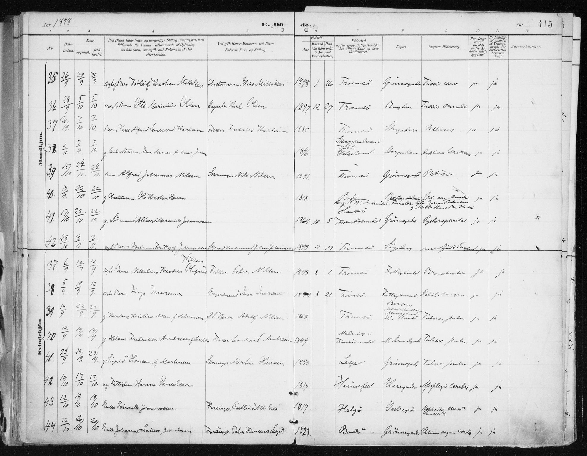 Tromsø sokneprestkontor/stiftsprosti/domprosti, AV/SATØ-S-1343/G/Ga/L0015kirke: Parish register (official) no. 15, 1889-1899, p. 415