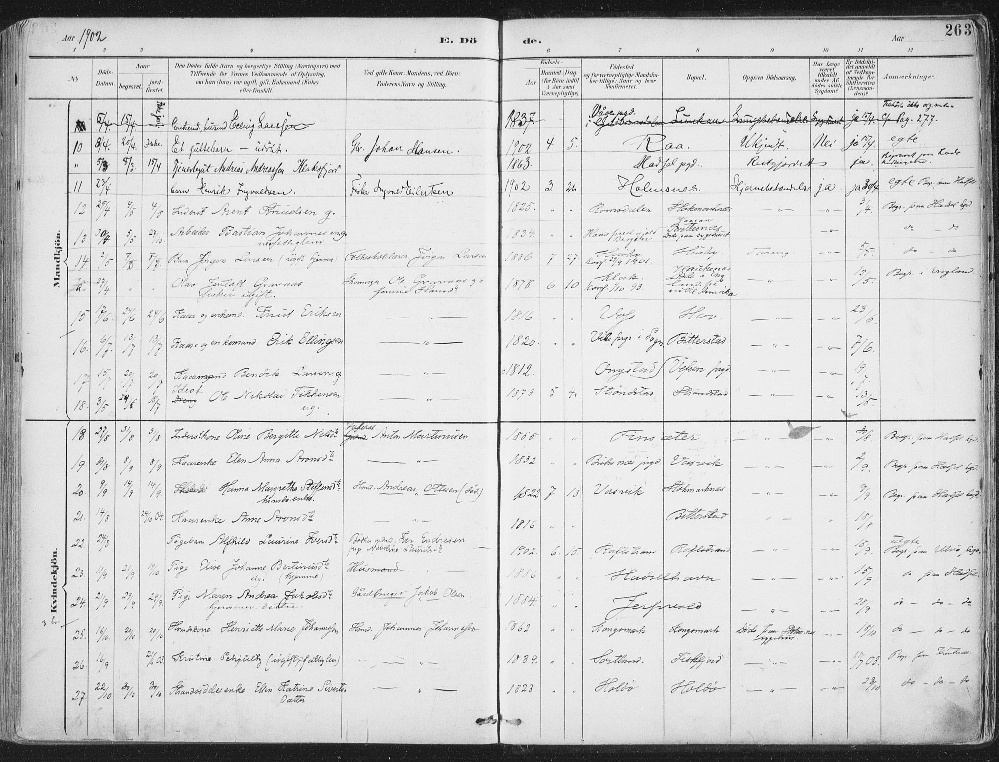 Ministerialprotokoller, klokkerbøker og fødselsregistre - Nordland, SAT/A-1459/888/L1246: Parish register (official) no. 888A12, 1891-1903, p. 263