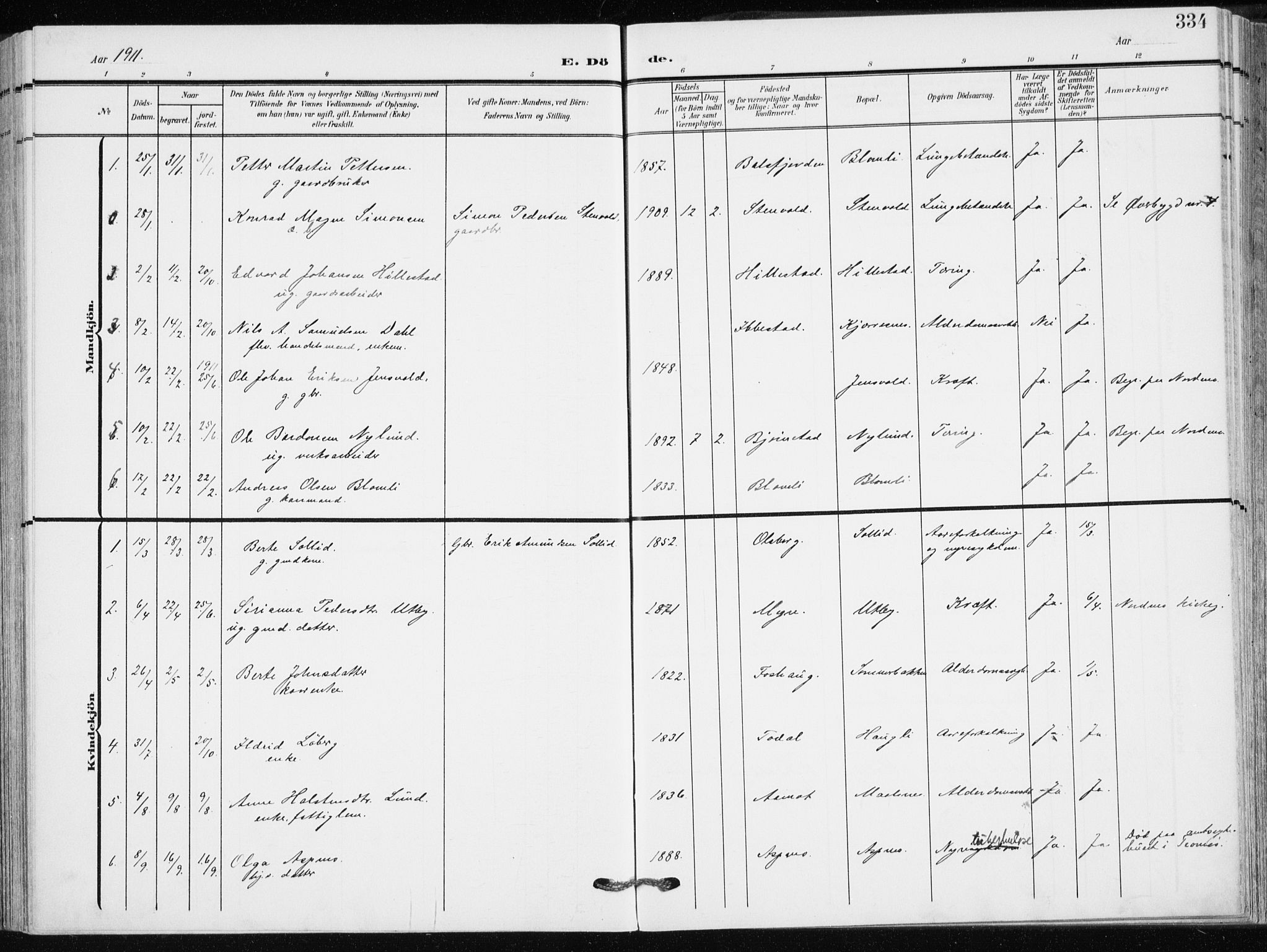 Målselv sokneprestembete, AV/SATØ-S-1311/G/Ga/Gaa/L0011kirke: Parish register (official) no. 11, 1904-1918, p. 334