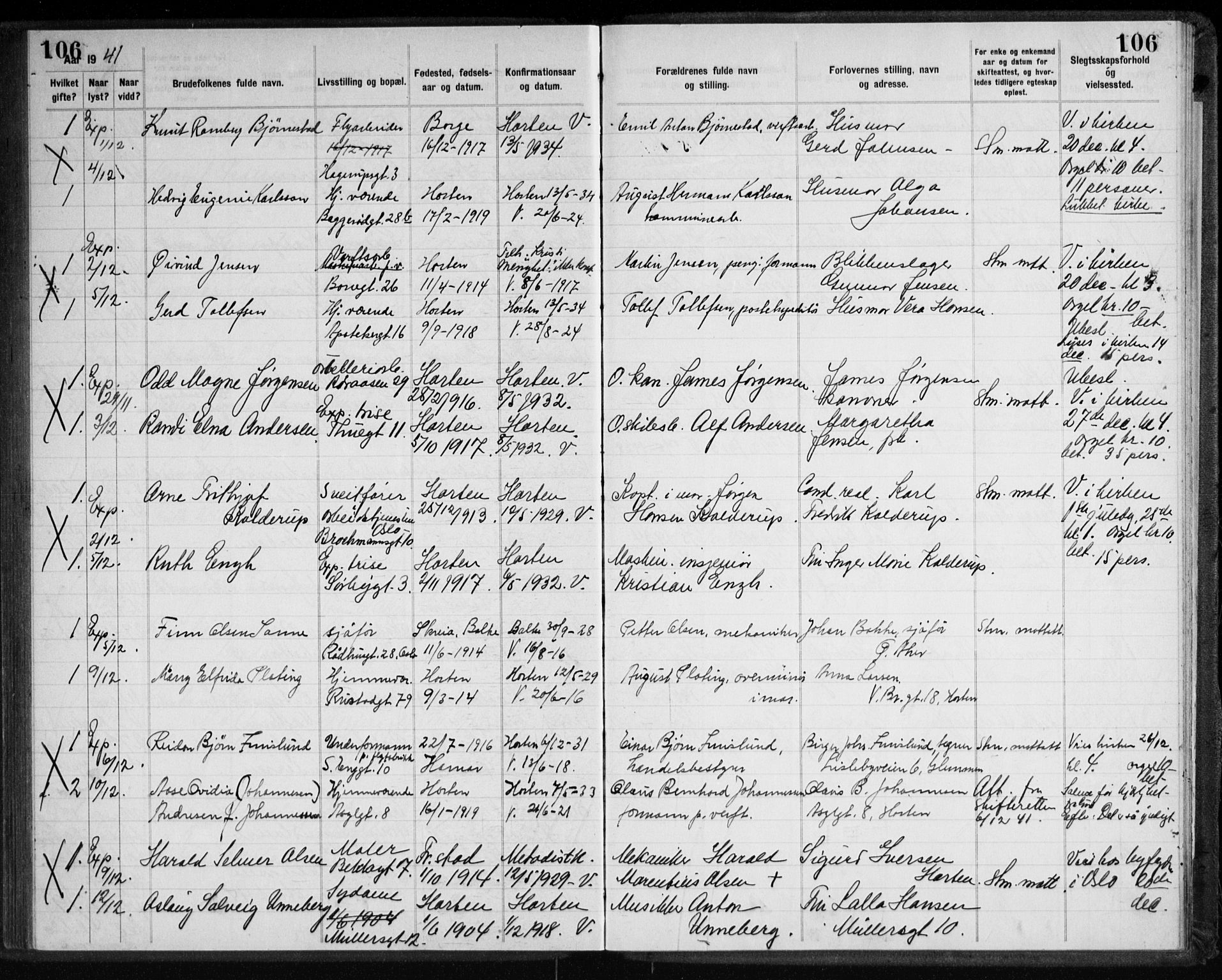 Horten kirkebøker, AV/SAKO-A-348/H/Ha/L0007: Banns register no. 7, 1934-1947, p. 106