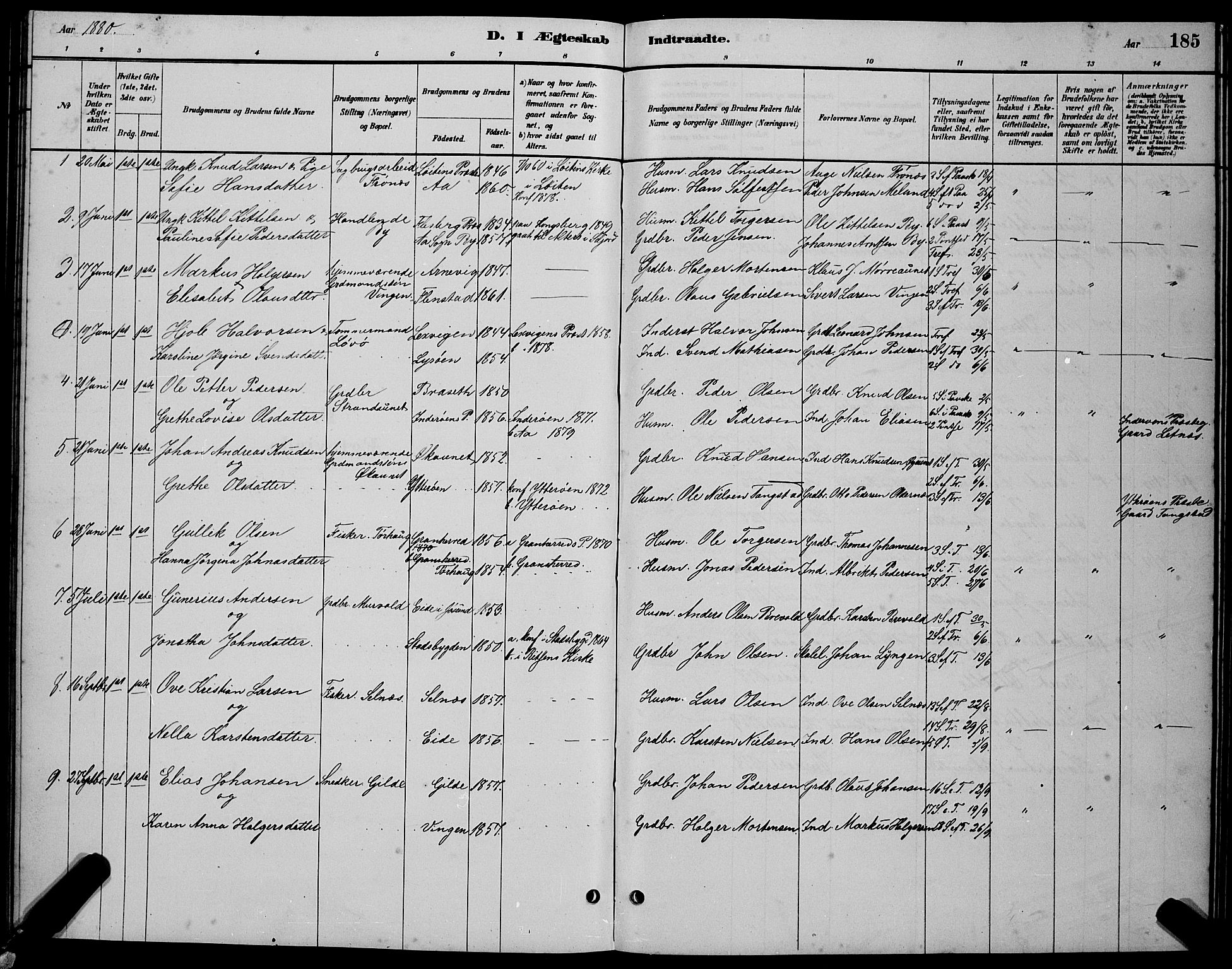 Ministerialprotokoller, klokkerbøker og fødselsregistre - Sør-Trøndelag, SAT/A-1456/655/L0687: Parish register (copy) no. 655C03, 1880-1898, p. 185
