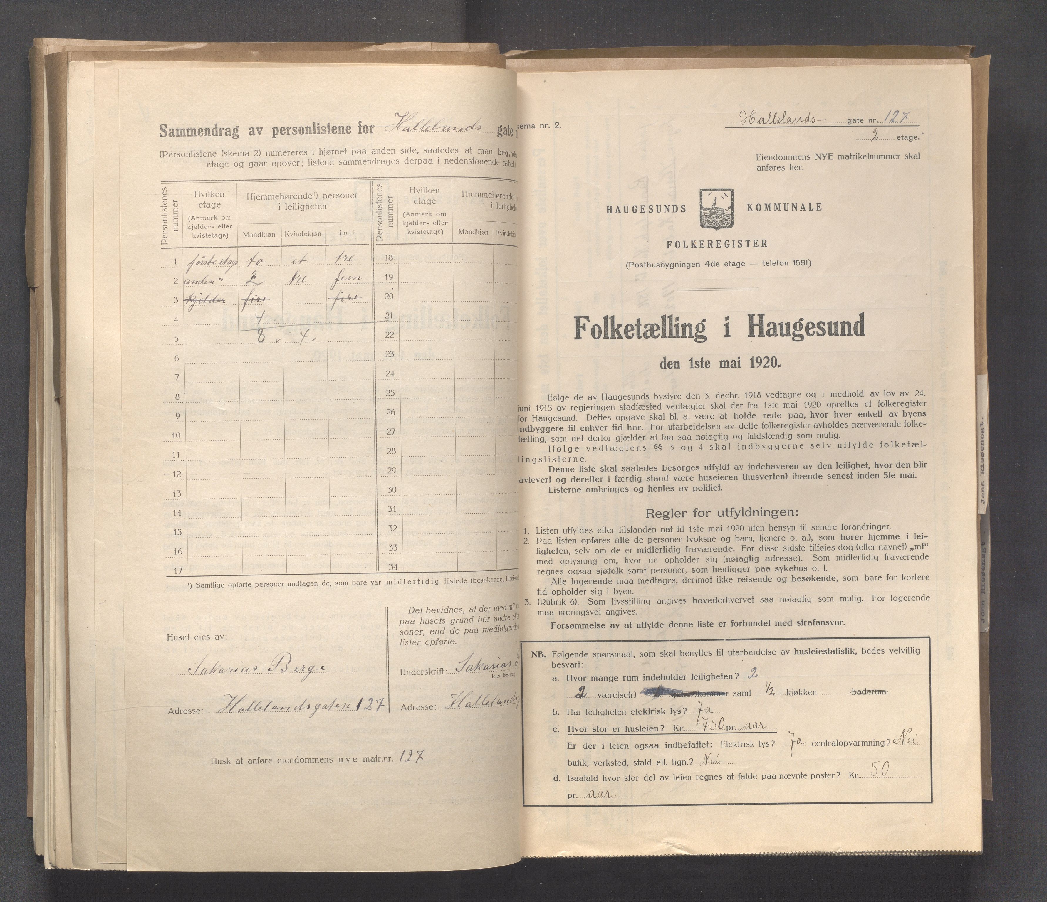 IKAR, Local census 1.5.1920 for Haugesund, 1920, p. 6392