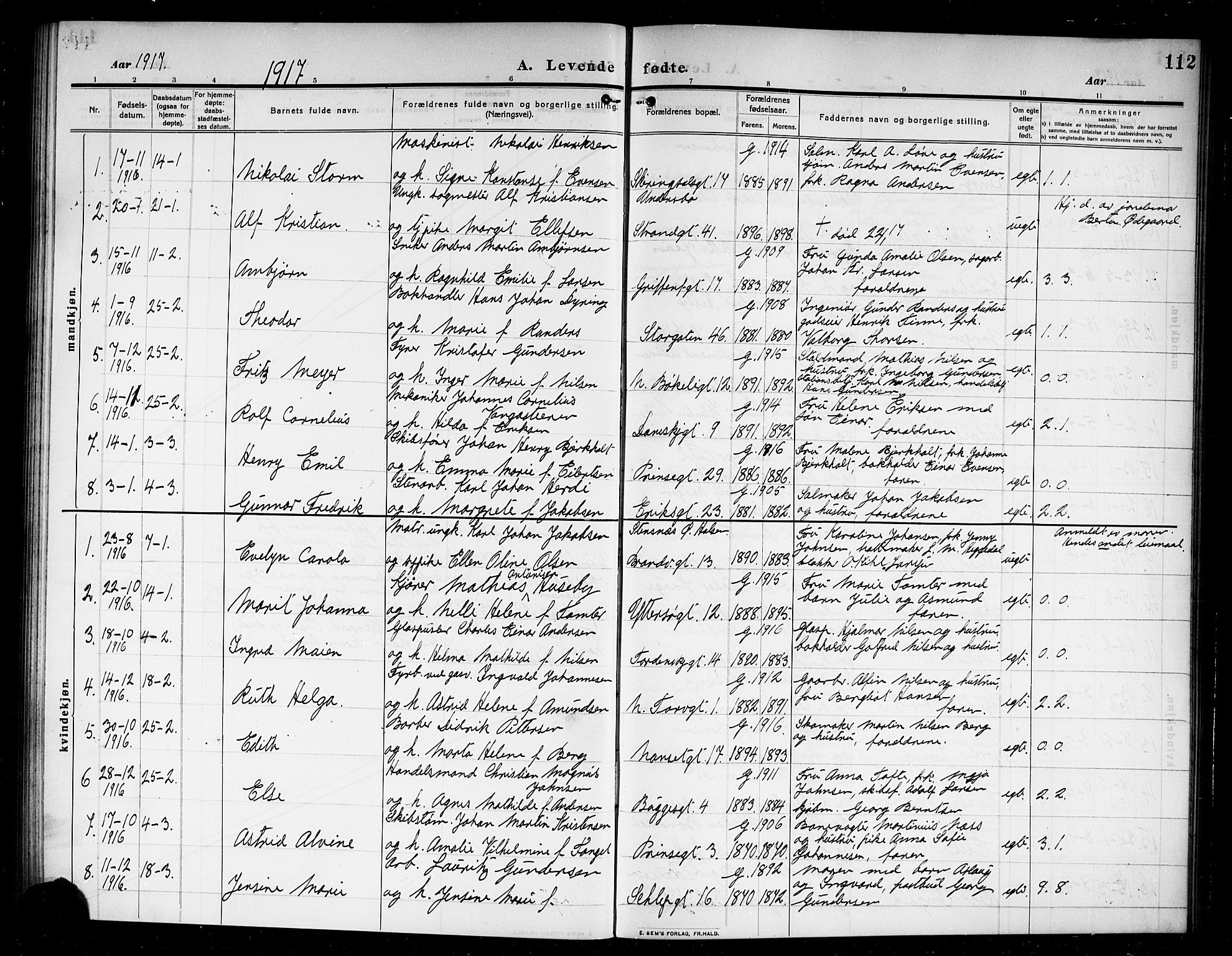 Larvik kirkebøker, AV/SAKO-A-352/G/Ga/L0008: Parish register (copy) no. I 8, 1909-1920, p. 112