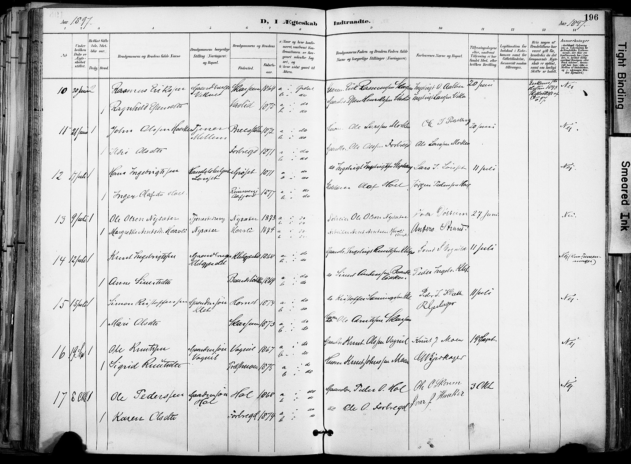 Ministerialprotokoller, klokkerbøker og fødselsregistre - Sør-Trøndelag, AV/SAT-A-1456/678/L0902: Parish register (official) no. 678A11, 1895-1911, p. 196