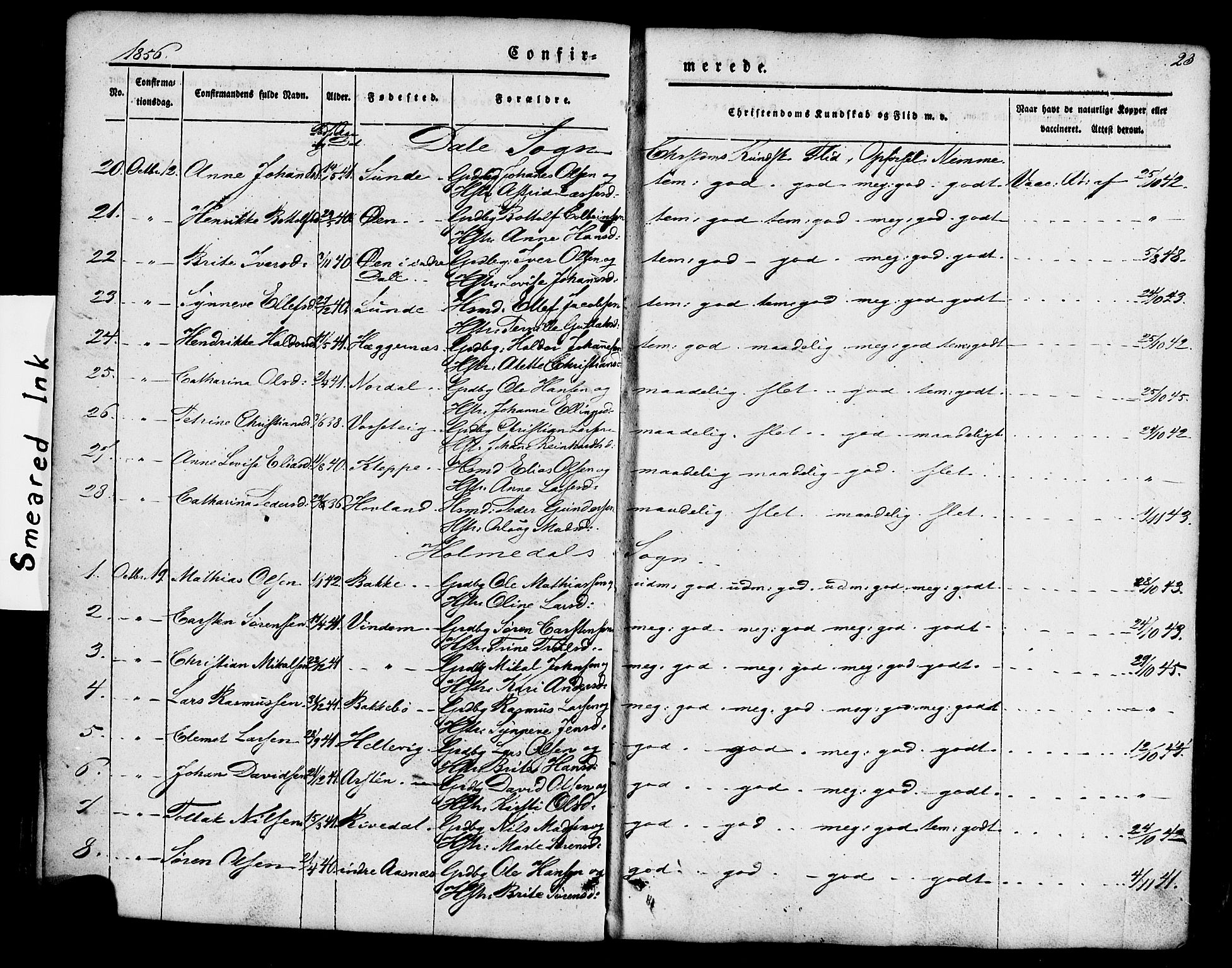 Fjaler sokneprestembete, AV/SAB-A-79801/H/Haa/Haaa/L0008: Parish register (official) no. A 8, 1850-1886, p. 23