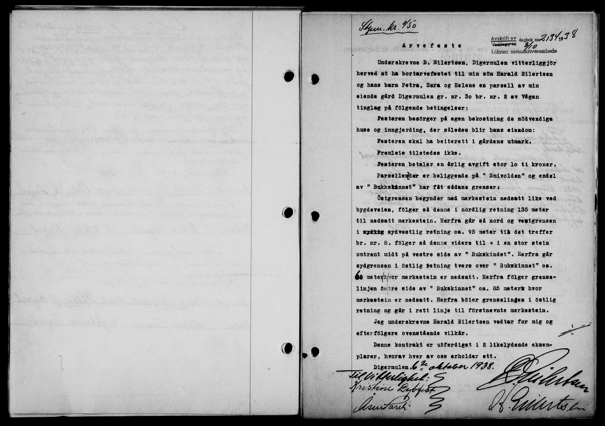 Lofoten sorenskriveri, SAT/A-0017/1/2/2C/L0004a: Mortgage book no. 4a, 1938-1938, Diary no: : 2134/1938