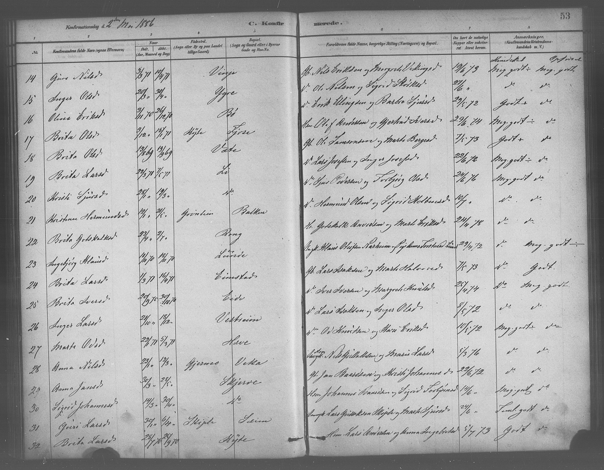 Voss sokneprestembete, SAB/A-79001/H/Haa: Parish register (official) no. B 1, 1877-1899, p. 53