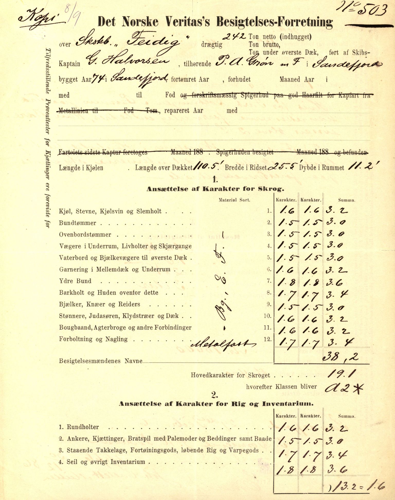 Pa 63 - Østlandske skibsassuranceforening, VEMU/A-1079/G/Ga/L0023/0002: Havaridokumenter / Flora, Frank, Freidig, Sophie, Wilhelmine, 1888, p. 60