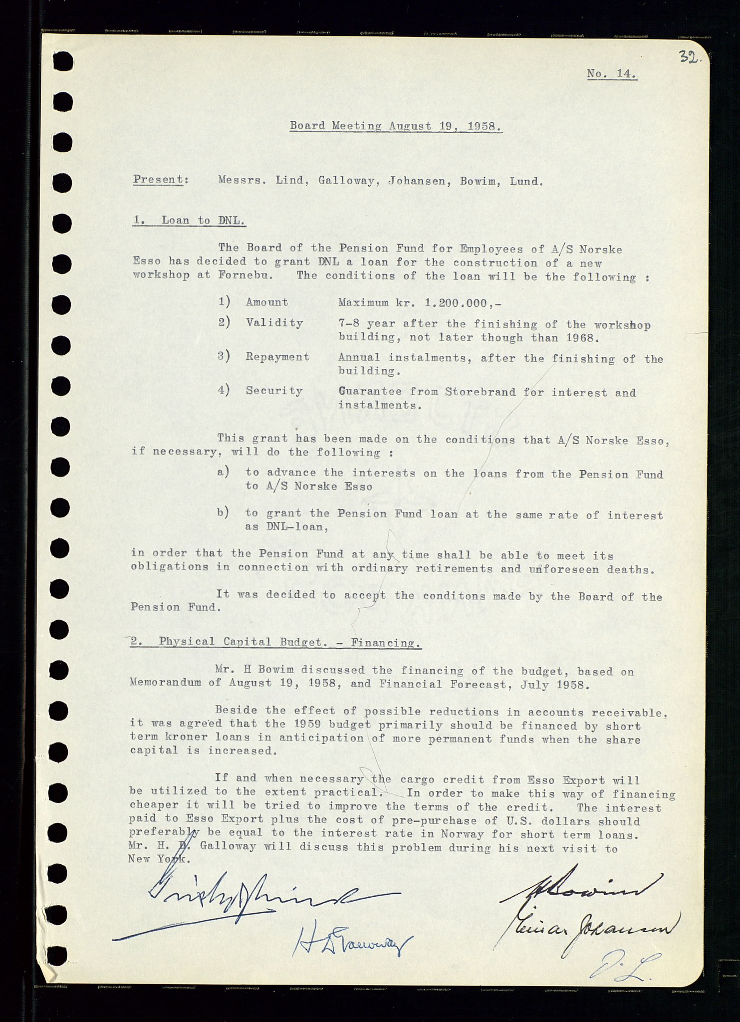 Pa 0982 - Esso Norge A/S, AV/SAST-A-100448/A/Aa/L0001/0001: Den administrerende direksjon Board minutes (styrereferater) / Den administrerende direksjon Board minutes (styrereferater), 1958-1959, p. 32