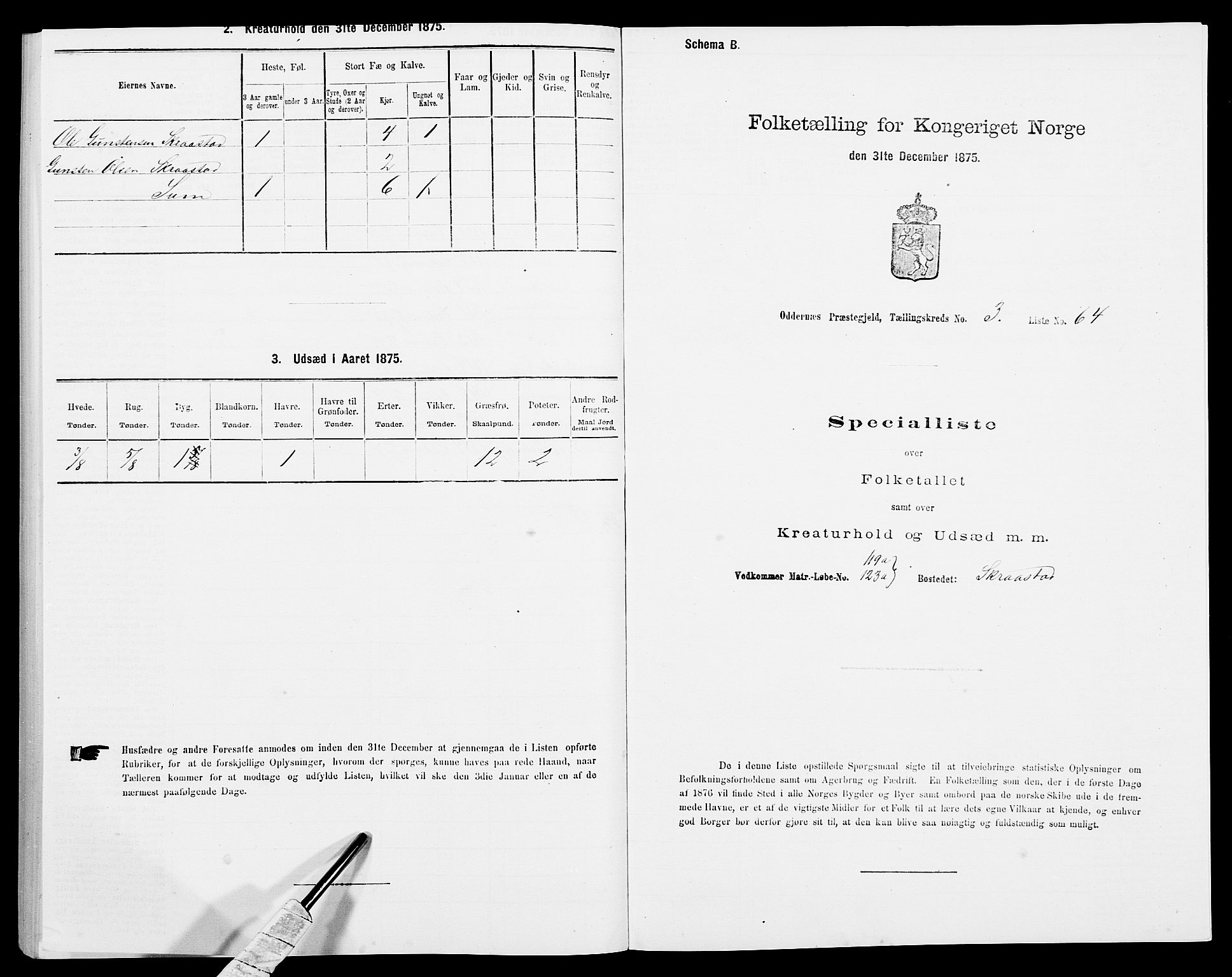 SAK, 1875 census for 1012P Oddernes, 1875, p. 559