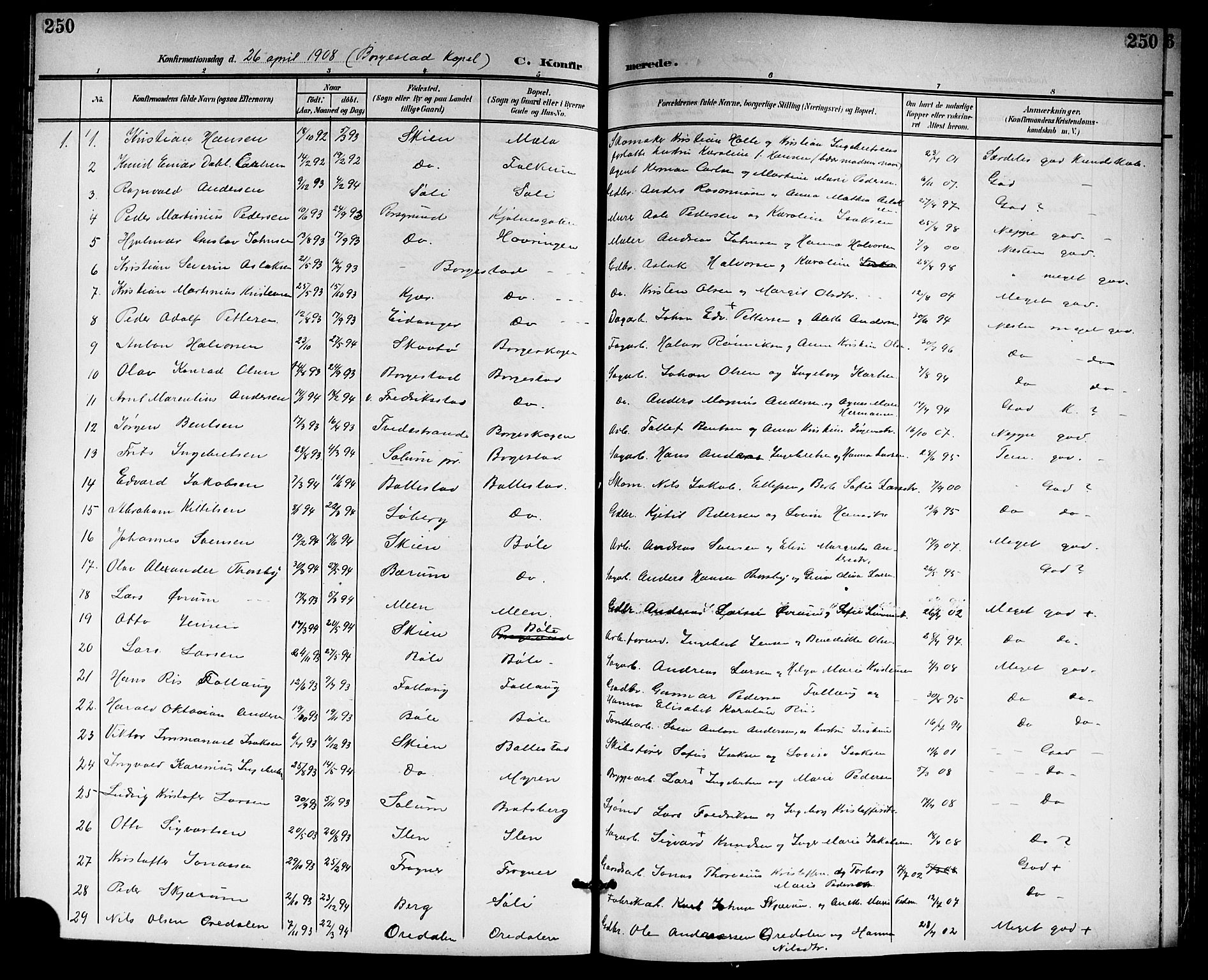Gjerpen kirkebøker, SAKO/A-265/G/Ga/L0003: Parish register (copy) no. I 3, 1901-1919, p. 250