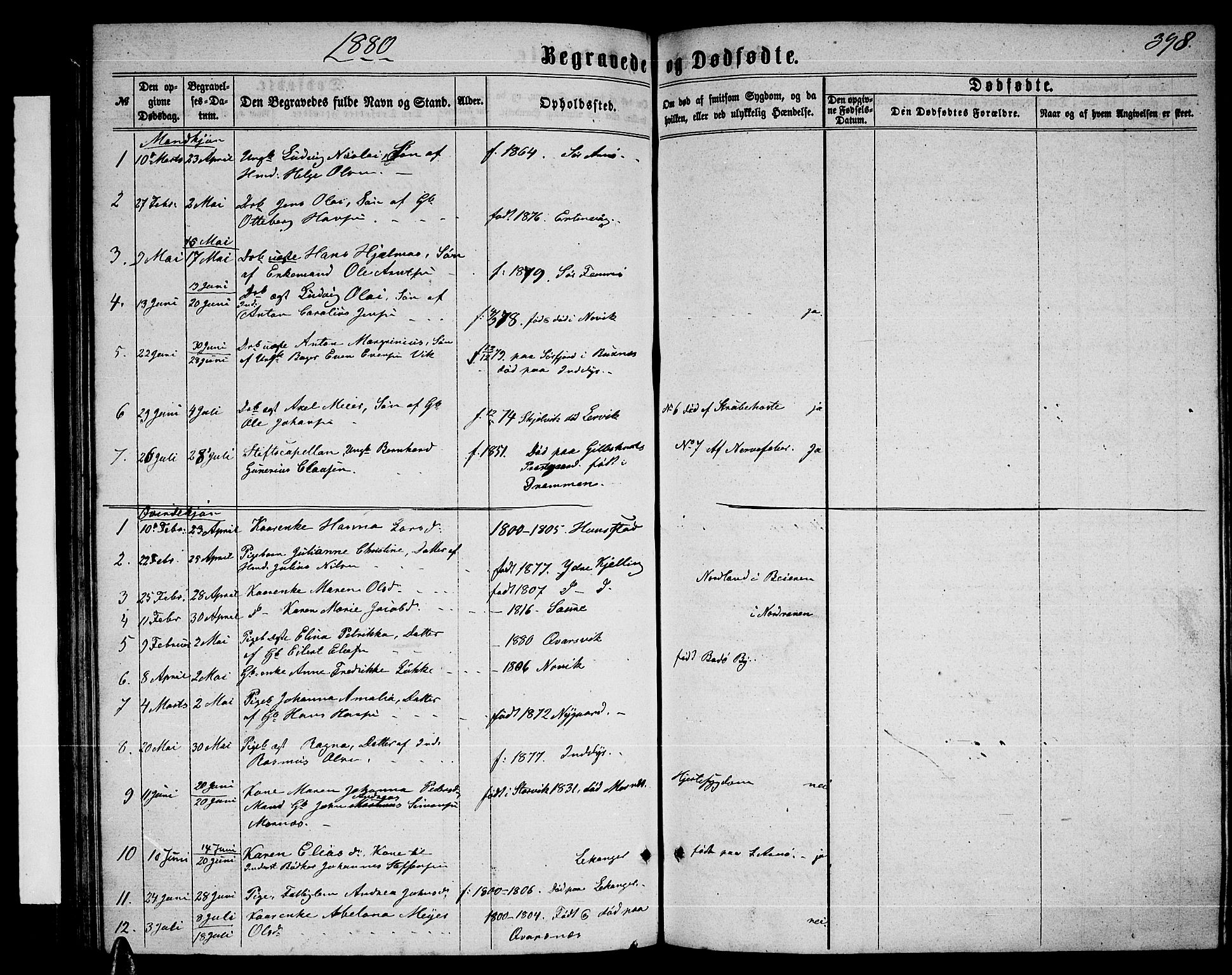 Ministerialprotokoller, klokkerbøker og fødselsregistre - Nordland, AV/SAT-A-1459/805/L0107: Parish register (copy) no. 805C03, 1862-1885, p. 398