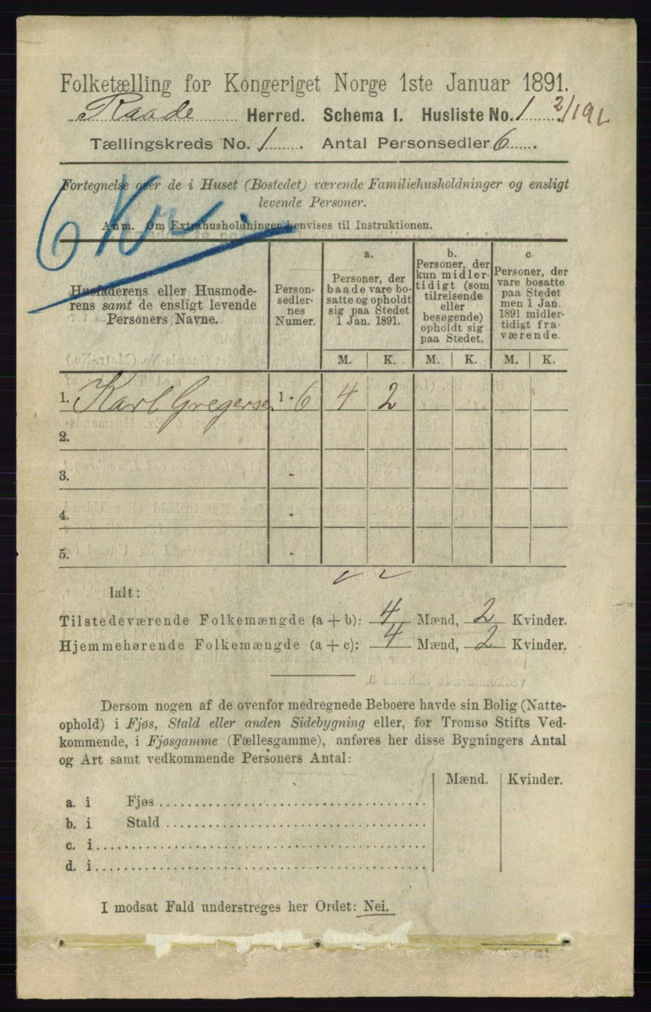 RA, 1891 census for 0135 Råde, 1891, p. 19