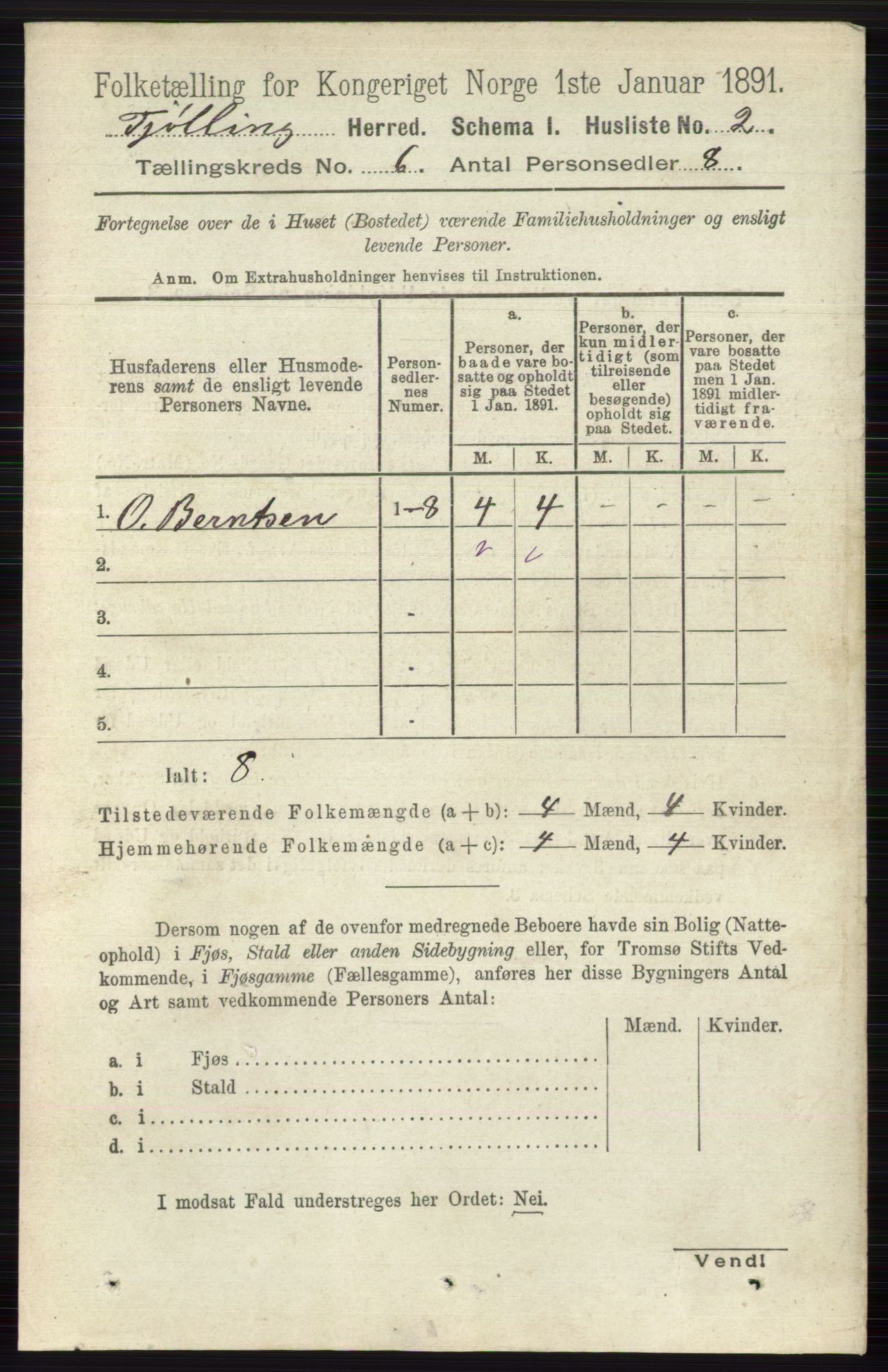 RA, 1891 census for 0725 Tjølling, 1891, p. 2802