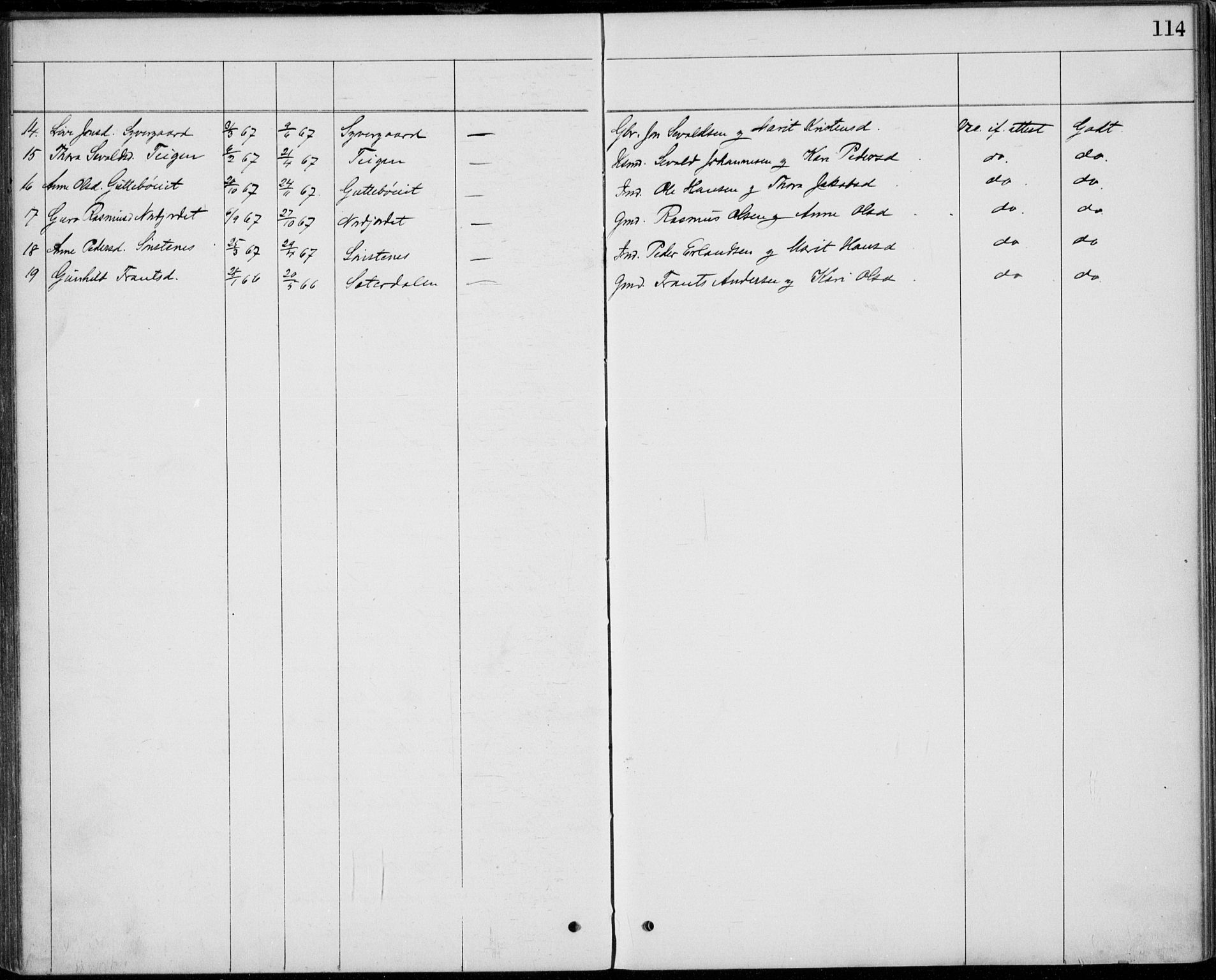 Lom prestekontor, SAH/PREST-070/L/L0013: Parish register (copy) no. 13, 1874-1938, p. 114