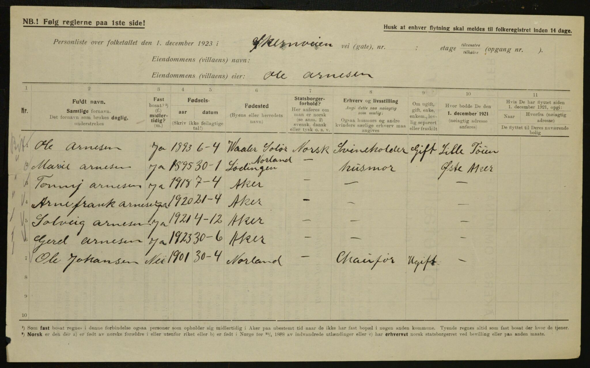 , Municipal Census 1923 for Aker, 1923, p. 35377