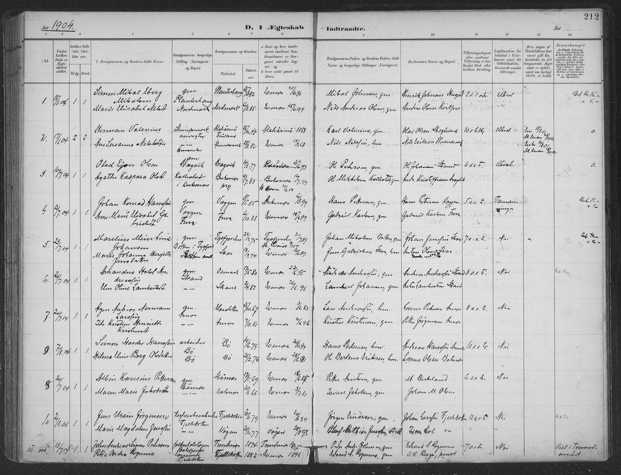 Ministerialprotokoller, klokkerbøker og fødselsregistre - Nordland, AV/SAT-A-1459/863/L0899: Parish register (official) no. 863A11, 1897-1906, p. 212