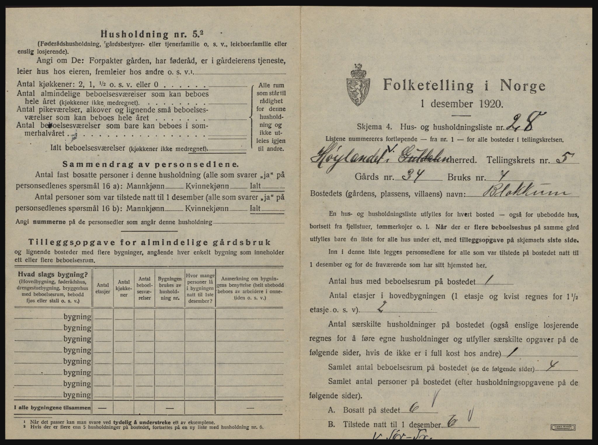 SAT, 1920 census for Hølonda, 1920, p. 395