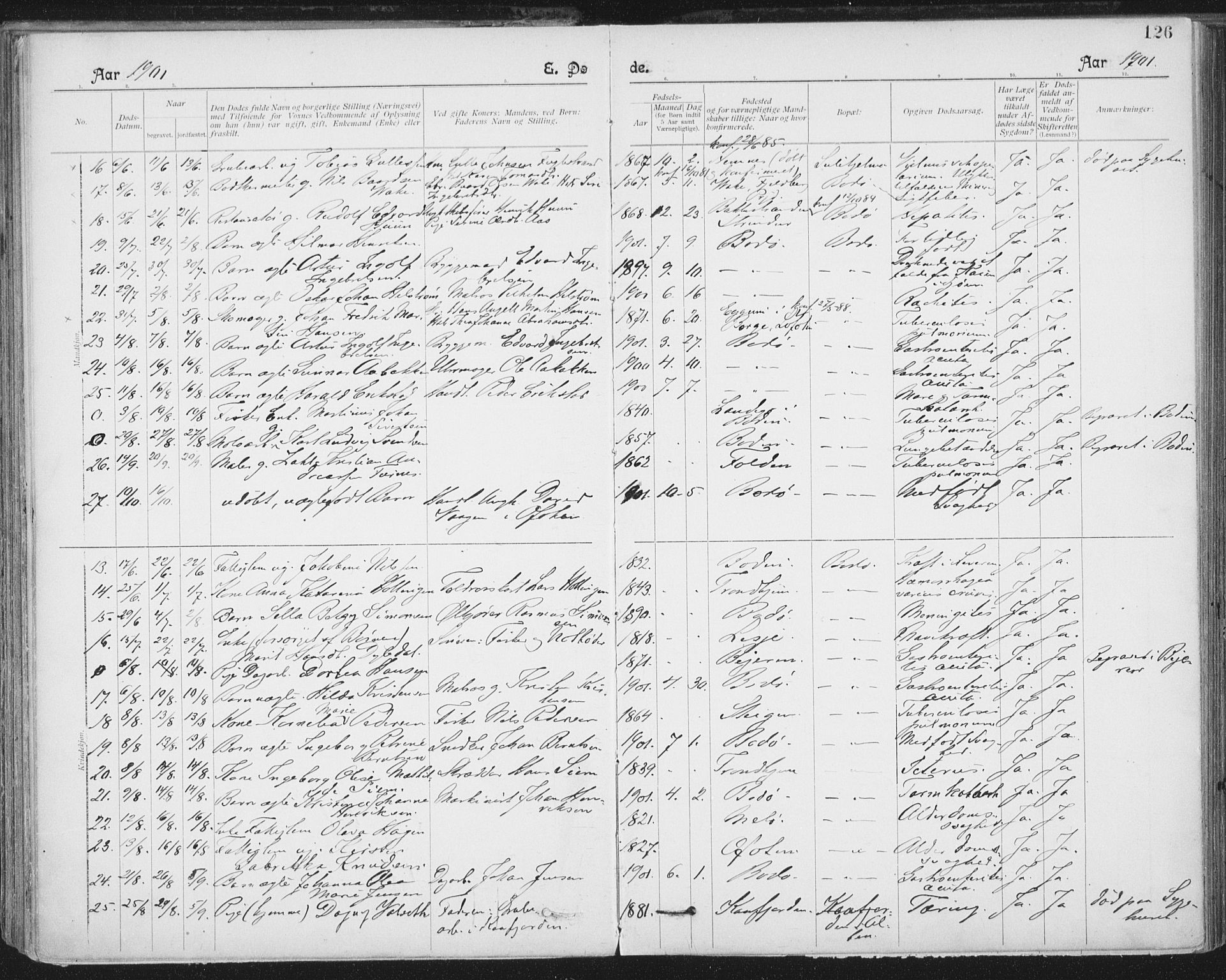 Ministerialprotokoller, klokkerbøker og fødselsregistre - Nordland, AV/SAT-A-1459/801/L0012: Parish register (official) no. 801A12, 1900-1916, p. 126