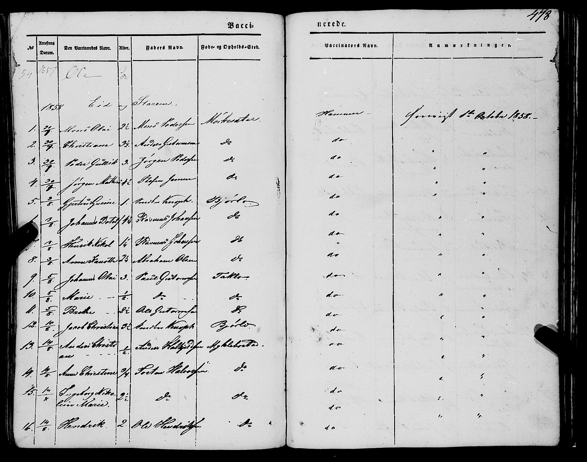 Eid sokneprestembete, AV/SAB-A-82301/H/Haa/Haaa/L0007: Parish register (official) no. A 7, 1844-1858, p. 478