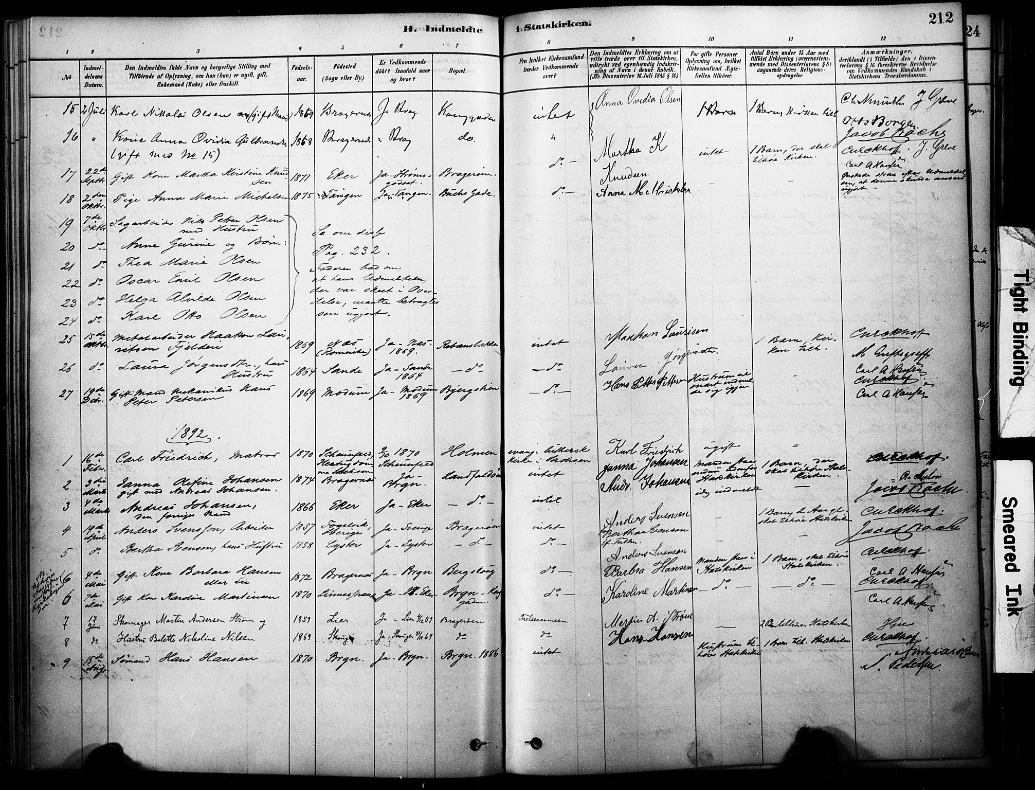 Bragernes kirkebøker, SAKO/A-6/F/Fc/L0005: Parish register (official) no. III 5, 1878-1890, p. 212