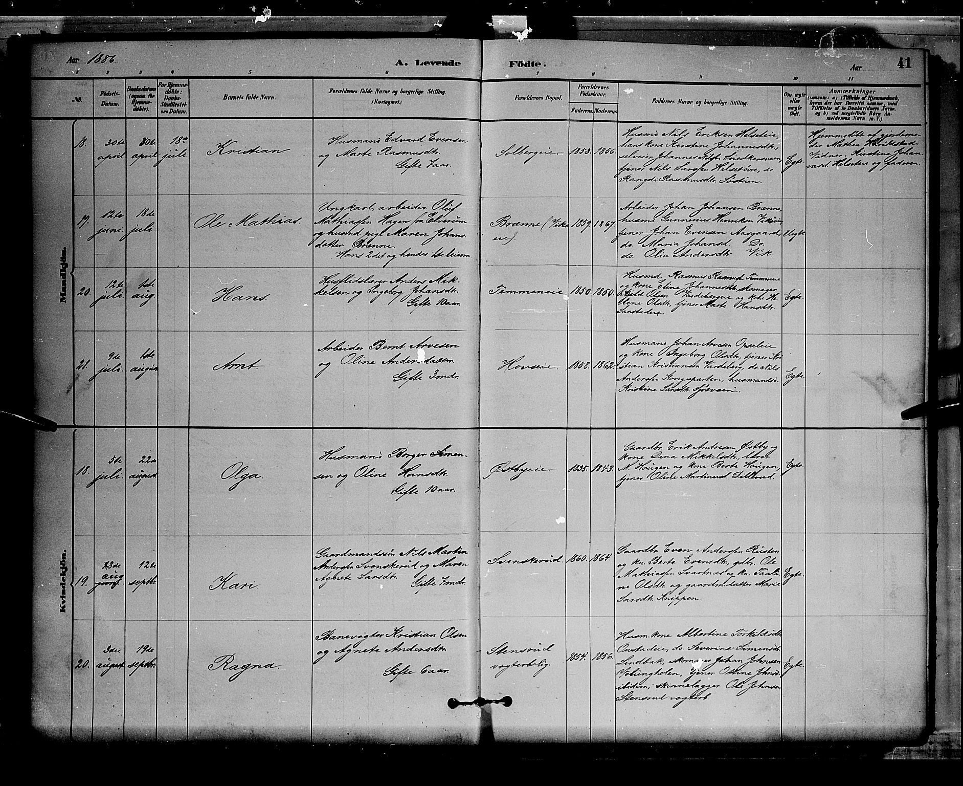 Stange prestekontor, AV/SAH-PREST-002/L/L0008: Parish register (copy) no. 8, 1882-1895, p. 41