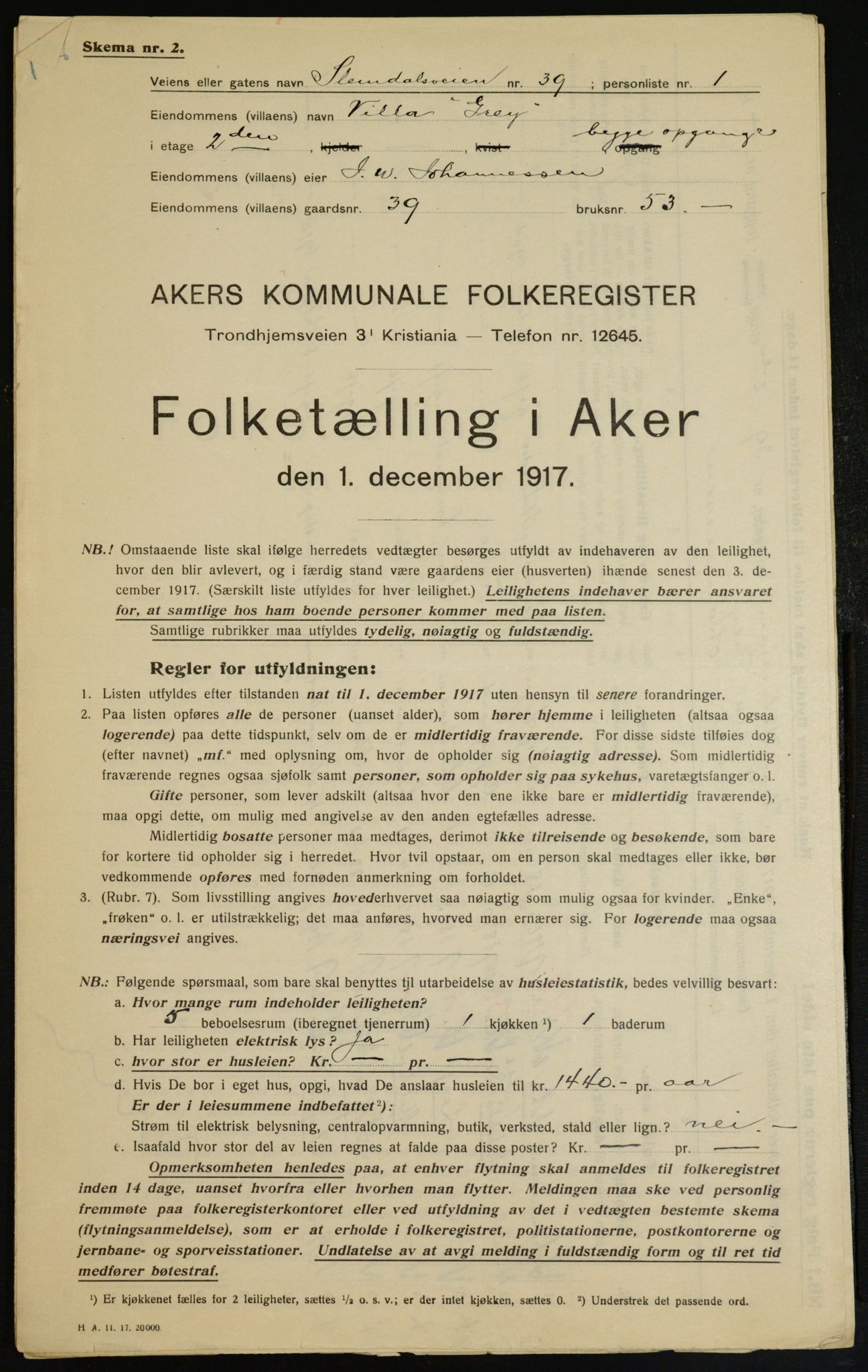 OBA, Municipal Census 1917 for Aker, 1917, p. 9602