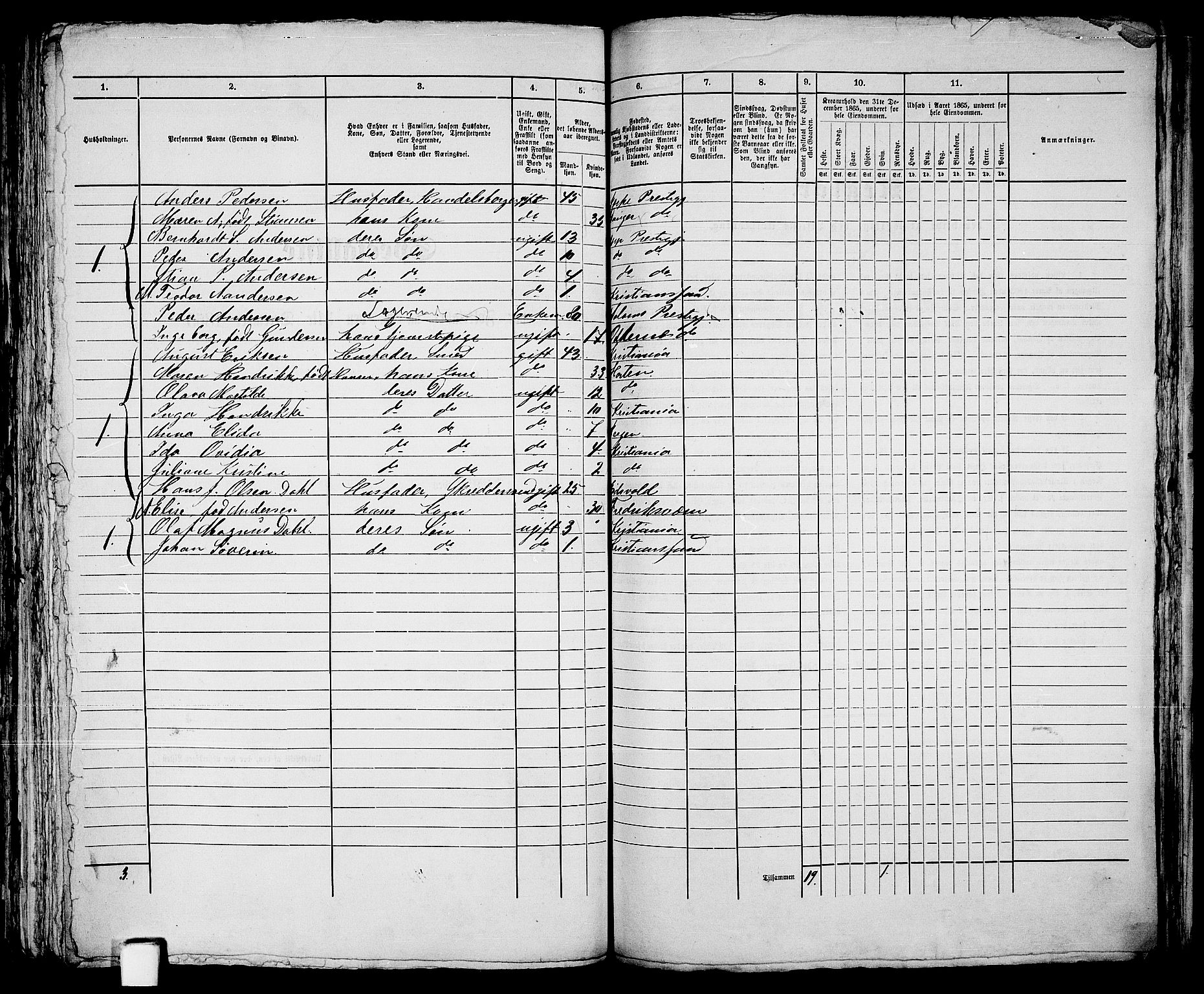 RA, 1865 census for Kristiansand, 1865, p. 1398