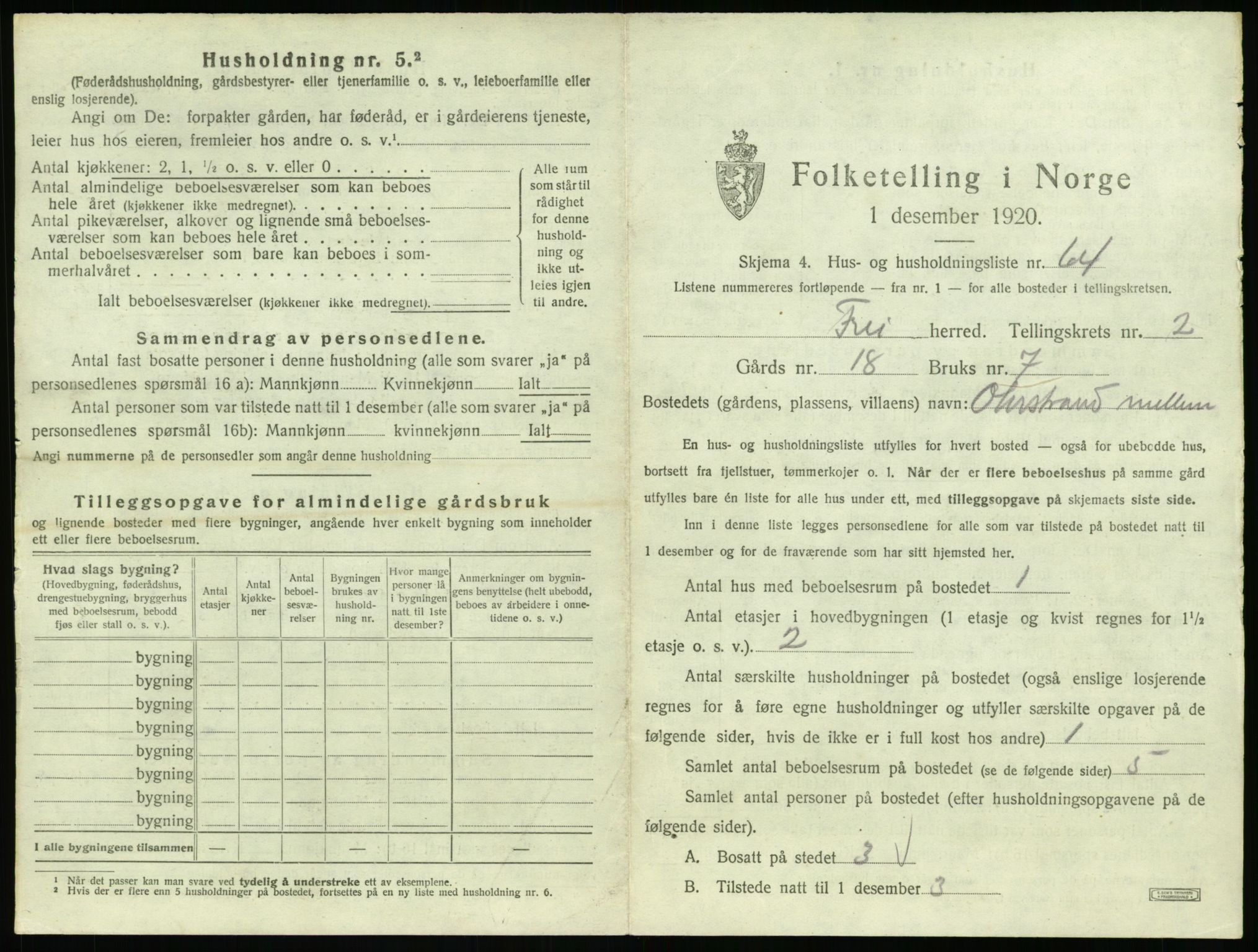 SAT, 1920 census for Frei, 1920, p. 255