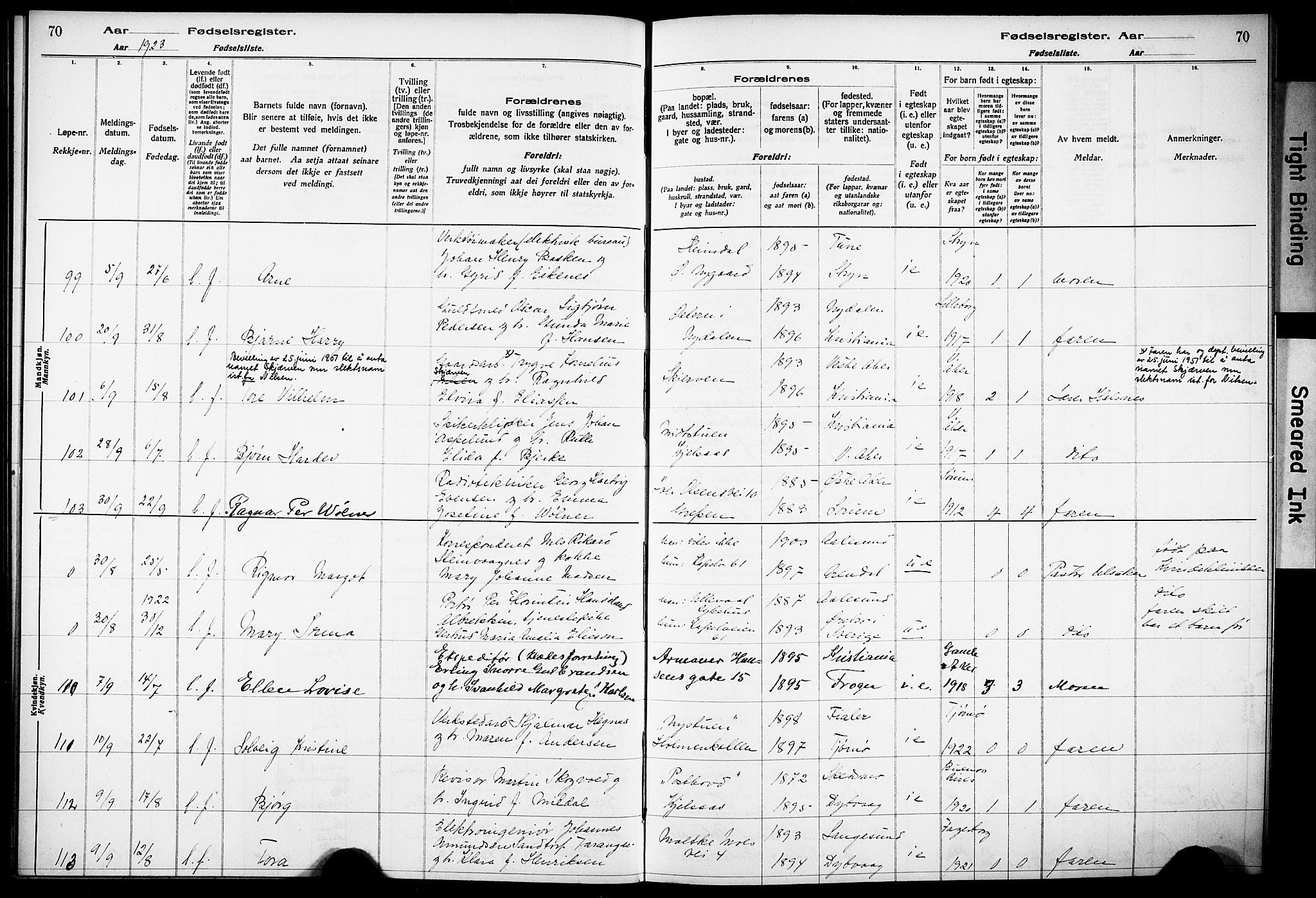 Vestre Aker prestekontor Kirkebøker, AV/SAO-A-10025/J/Ja/L0002: Birth register no. 2, 1922-1926, p. 70