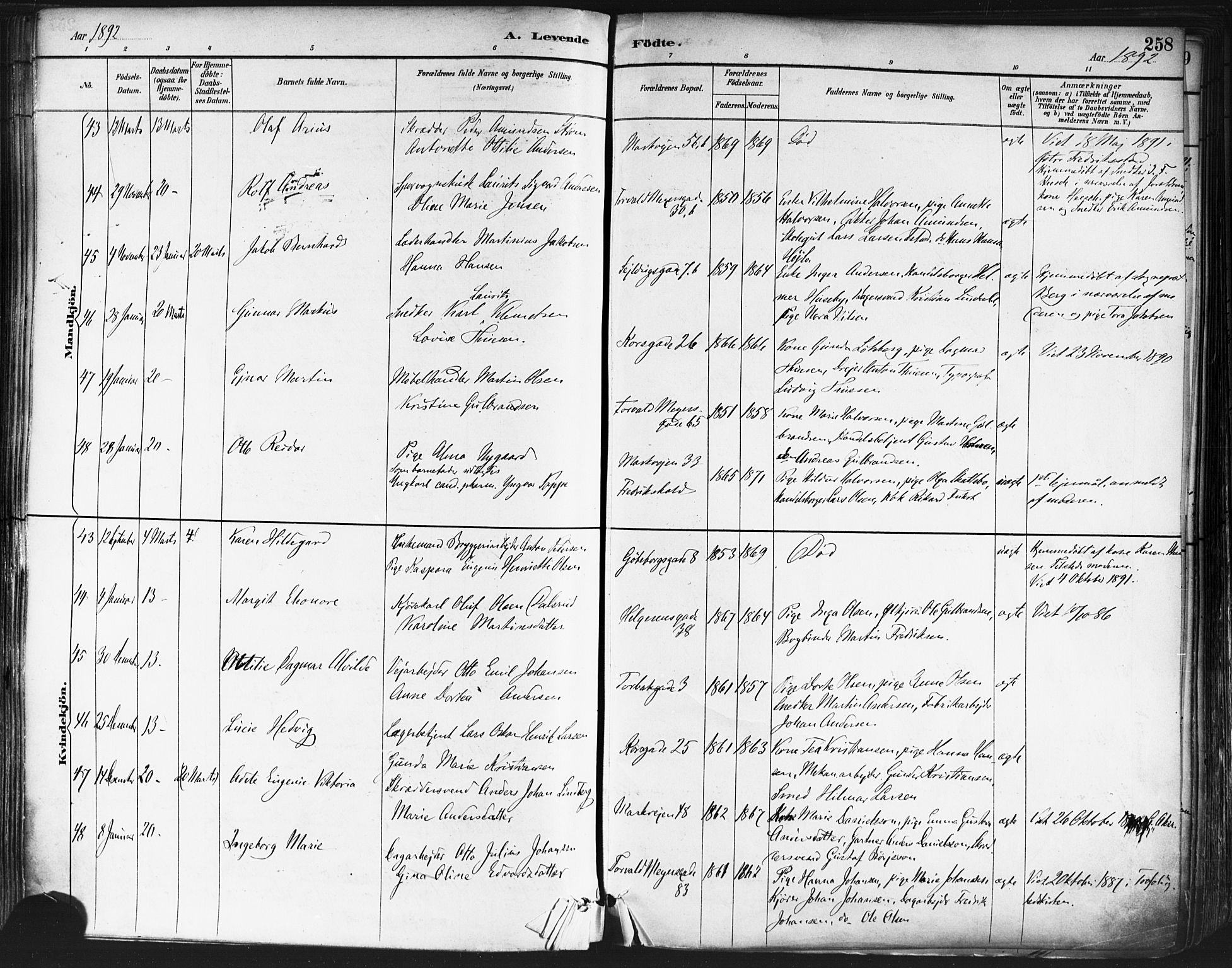 Paulus prestekontor Kirkebøker, AV/SAO-A-10871/F/Fa/L0013: Parish register (official) no. 13, 1887-1894, p. 258