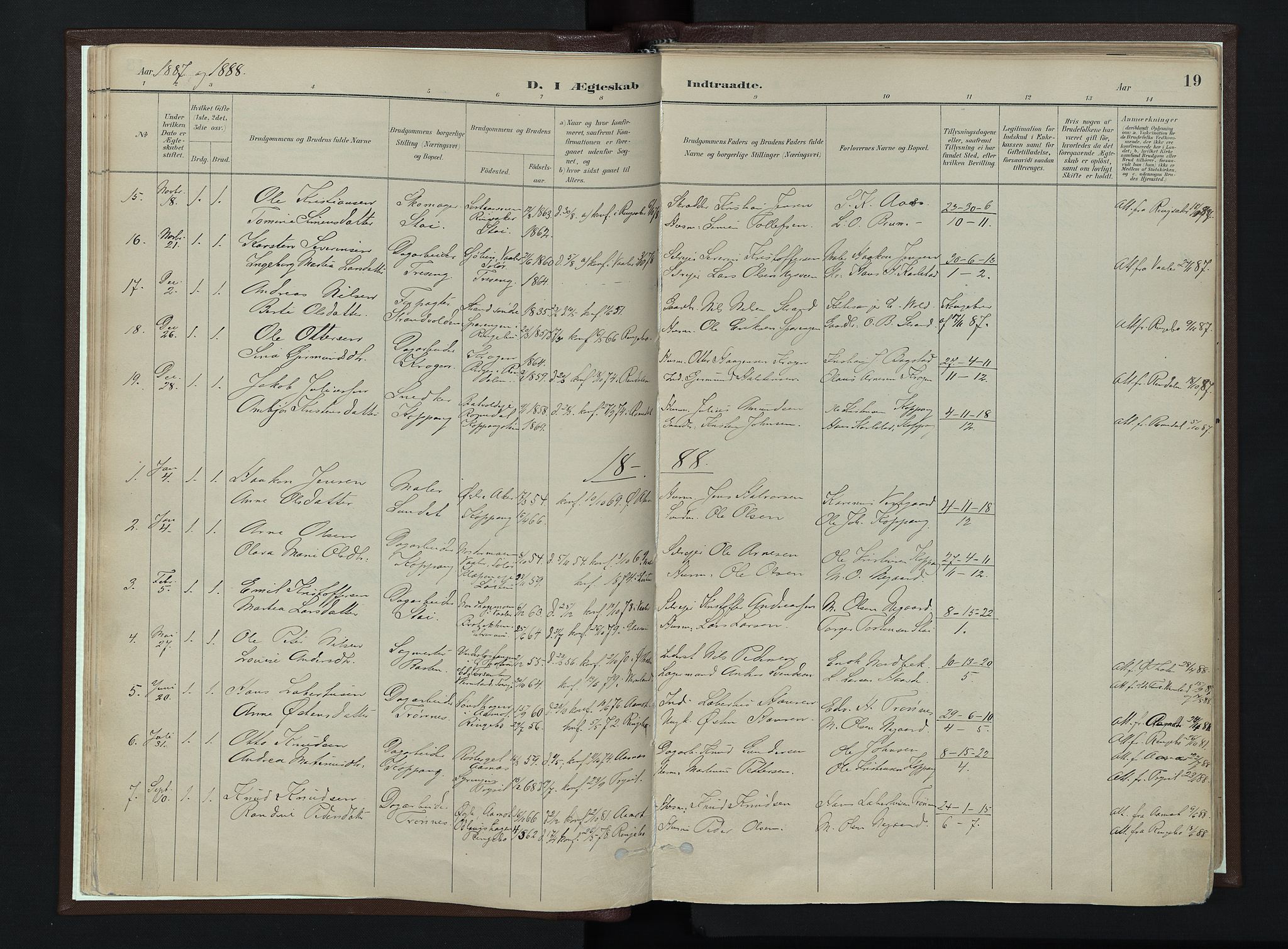 Stor-Elvdal prestekontor, SAH/PREST-052/H/Ha/Haa/L0003: Parish register (official) no. 3, 1882-1901, p. 19