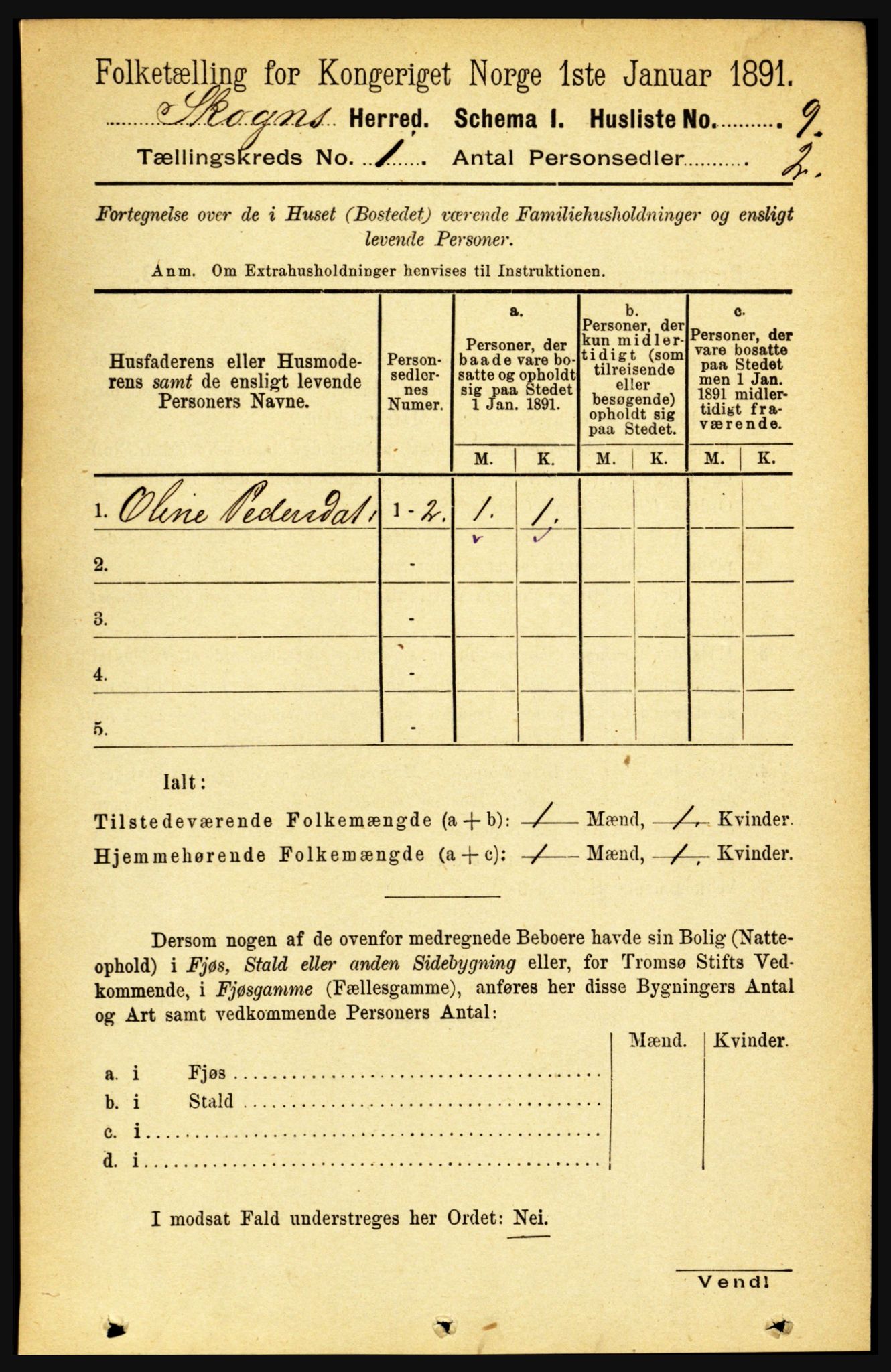 RA, 1891 census for 1719 Skogn, 1891, p. 33