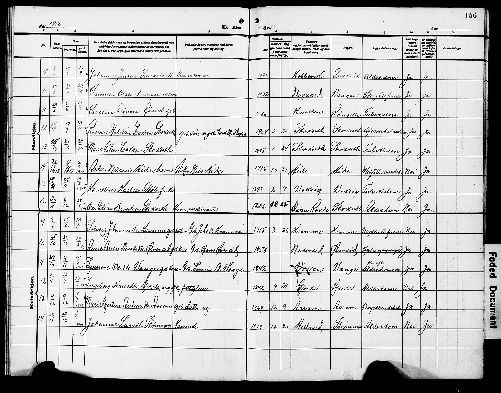 Ministerialprotokoller, klokkerbøker og fødselsregistre - Møre og Romsdal, AV/SAT-A-1454/503/L0050: Parish register (copy) no. 503C05, 1909-1922, p. 156