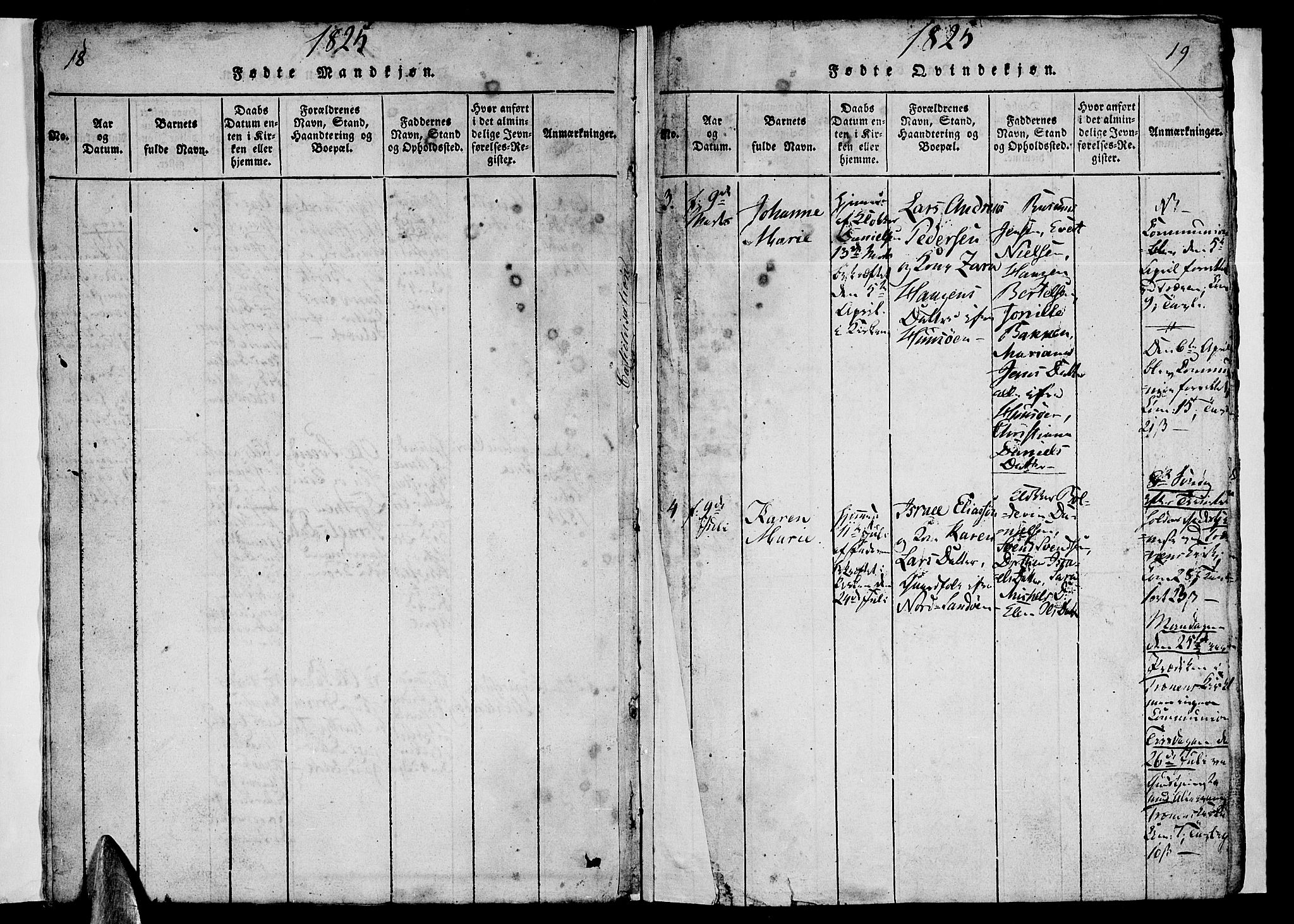 Ministerialprotokoller, klokkerbøker og fødselsregistre - Nordland, AV/SAT-A-1459/840/L0581: Parish register (copy) no. 840C01, 1820-1873, p. 18-19