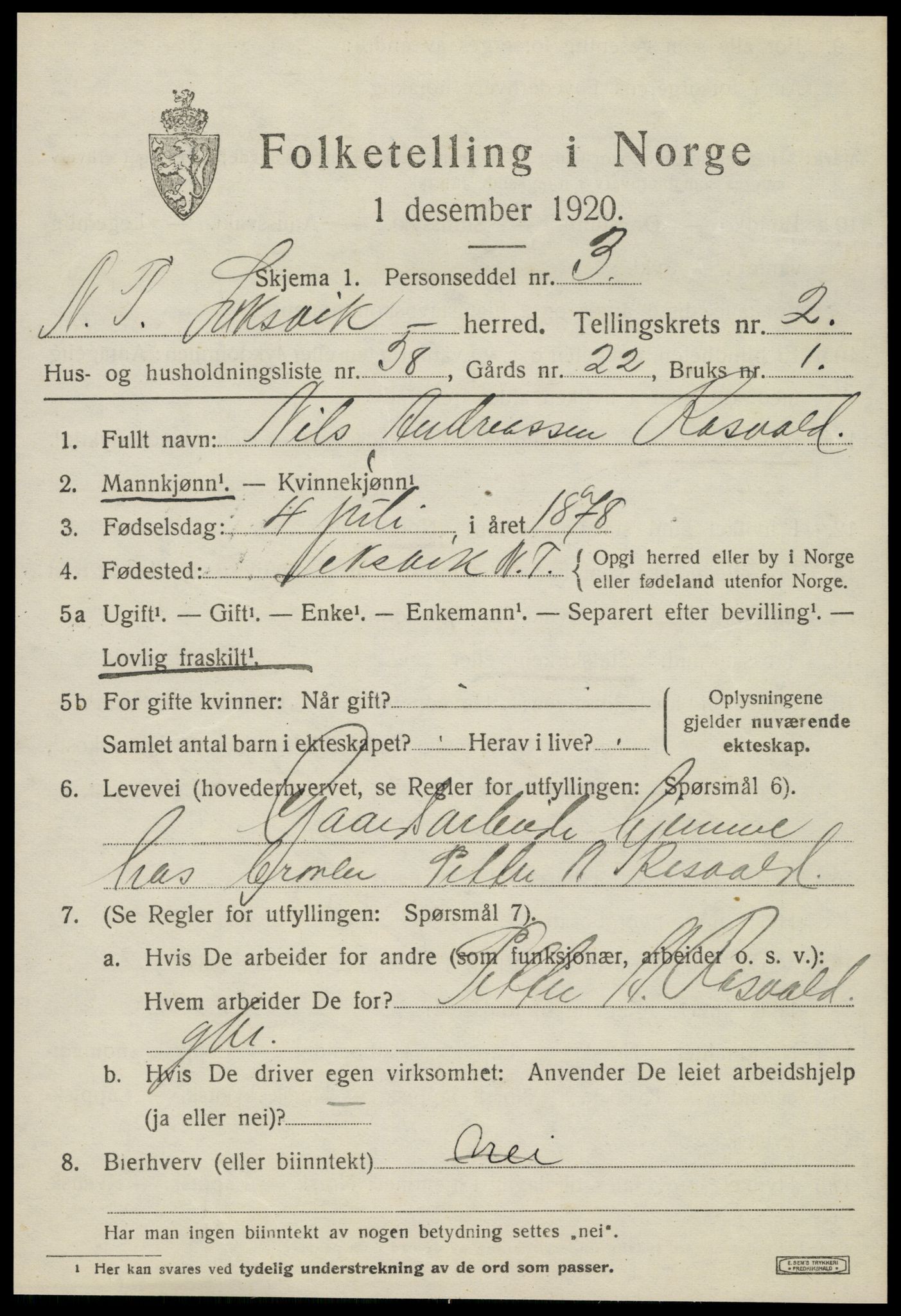 SAT, 1920 census for Leksvik, 1920, p. 2402