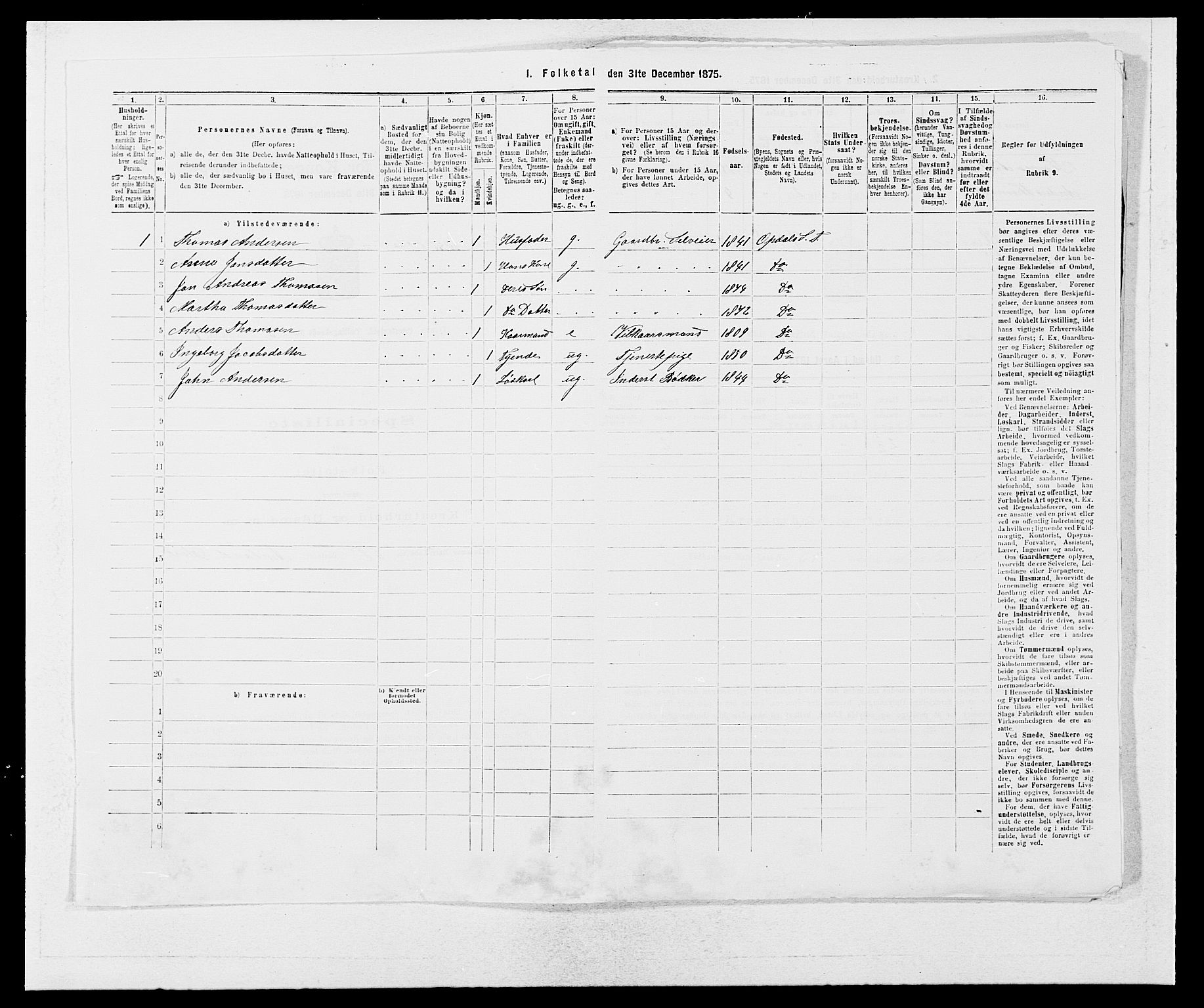 SAB, 1875 census for 1223P Tysnes, 1875, p. 221