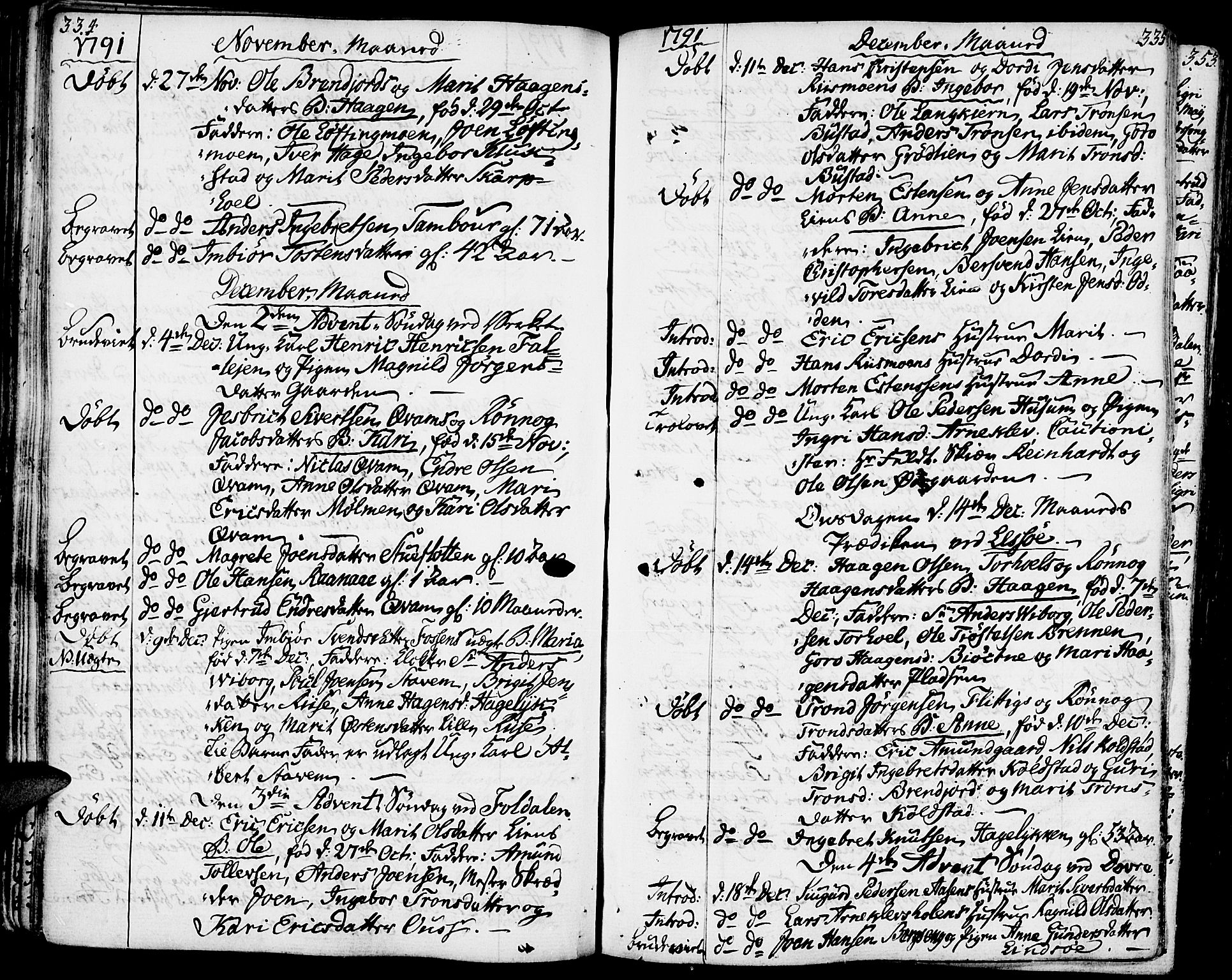 Lesja prestekontor, AV/SAH-PREST-068/H/Ha/Haa/L0003: Parish register (official) no. 3, 1777-1819, p. 334-335