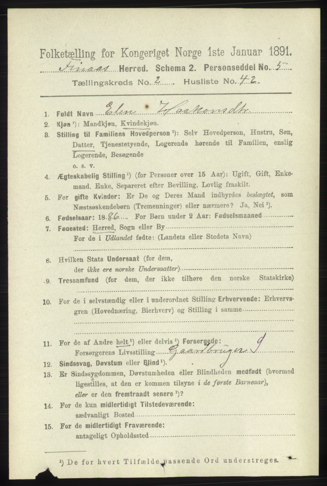 RA, 1891 census for 1218 Finnås, 1891, p. 1010