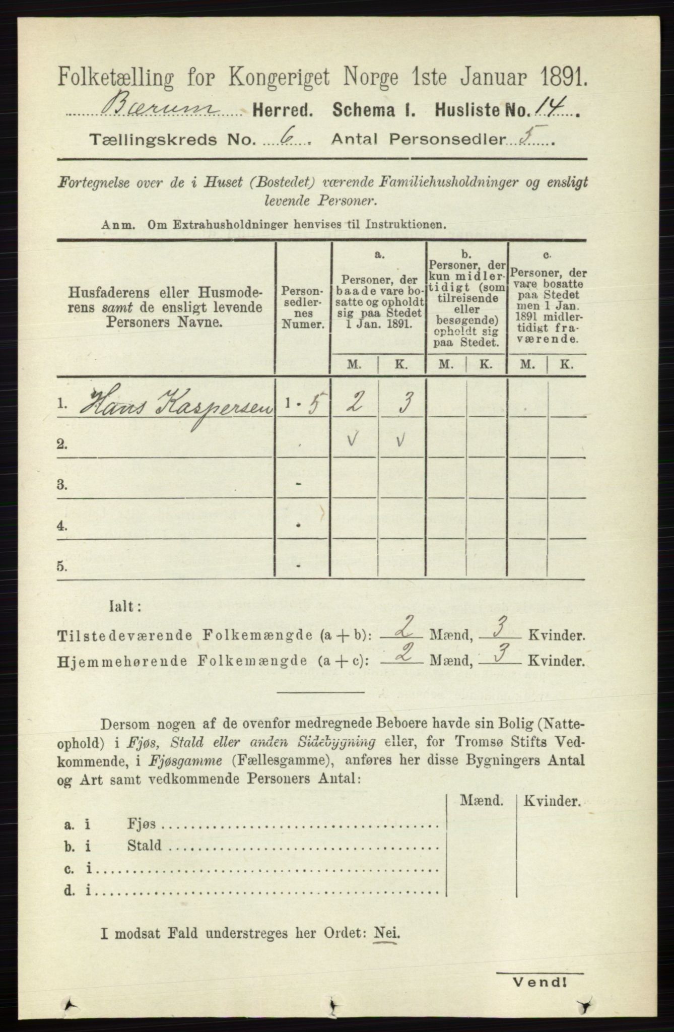 RA, 1891 census for 0219 Bærum, 1891, p. 3436