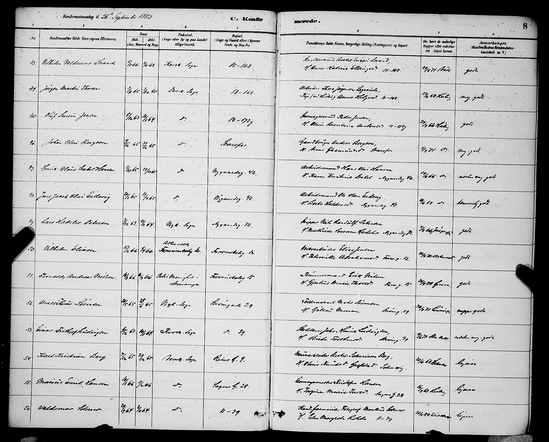 Domkirken sokneprestembete, SAB/A-74801/H/Hab/L0024: Parish register (copy) no. C 4, 1880-1899, p. 8