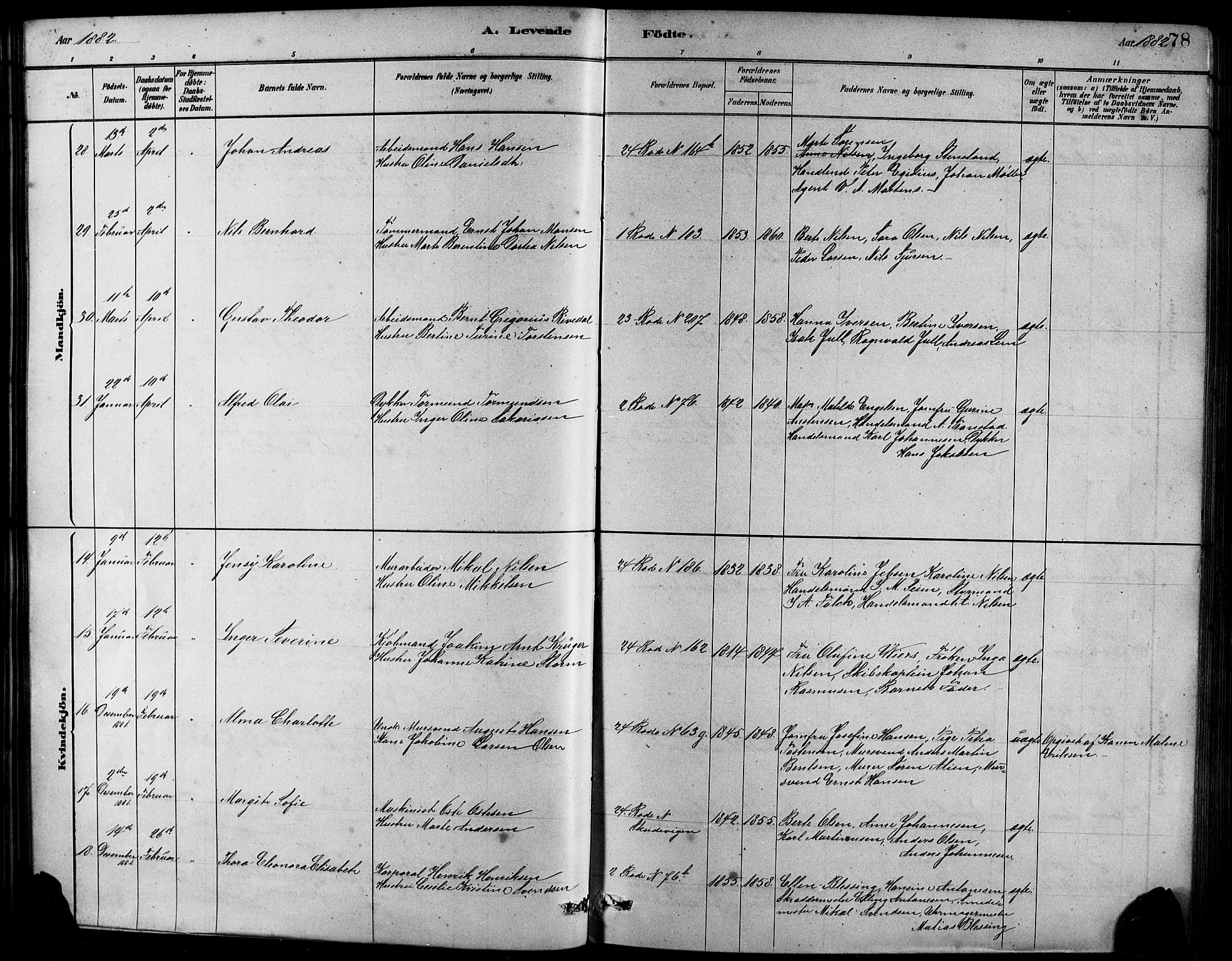 Sandviken Sokneprestembete, AV/SAB-A-77601/H/Hb/L0001: Parish register (copy) no. A 2, 1879-1892, p. 78