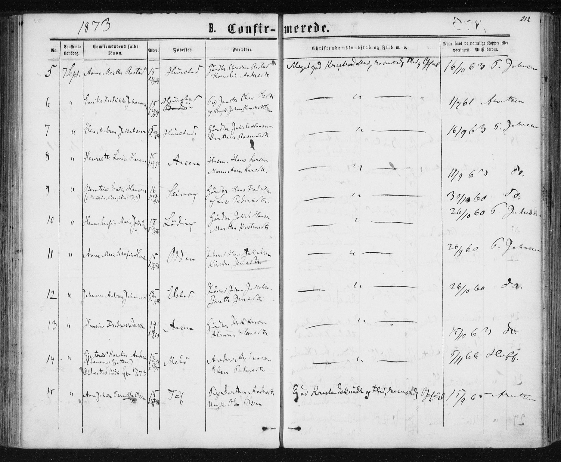 Ministerialprotokoller, klokkerbøker og fødselsregistre - Nordland, AV/SAT-A-1459/801/L0008: Parish register (official) no. 801A08, 1864-1875, p. 212