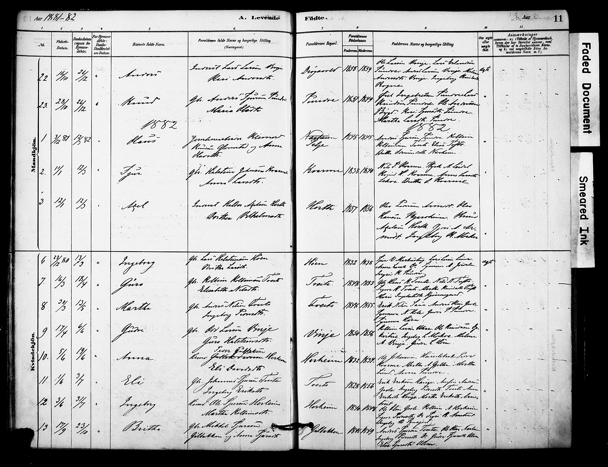Vossestrand Sokneprestembete, SAB/A-79101/H/Haa: Parish register (official) no. C 1, 1878-1903, p. 11